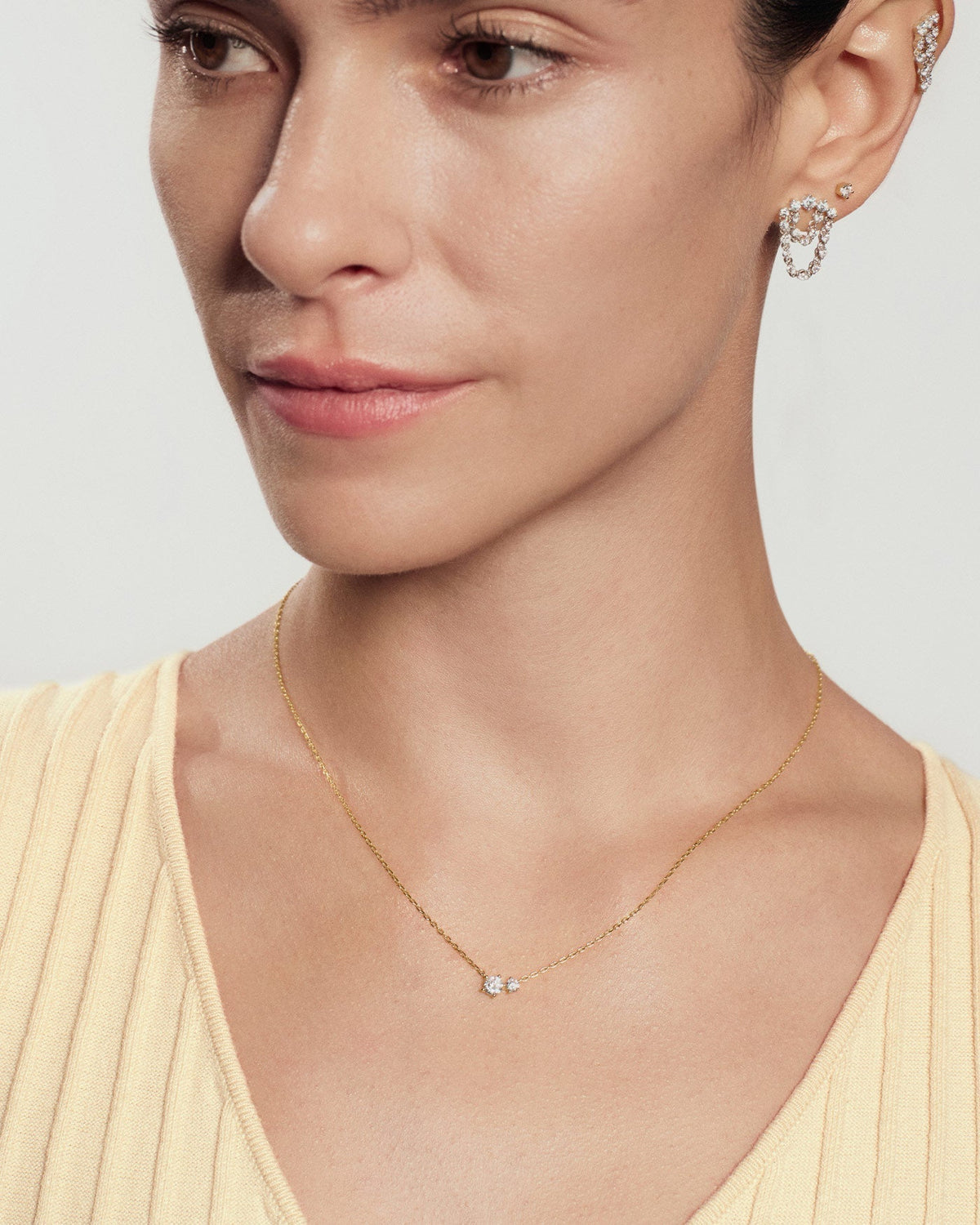 Ania Haie Silver Sparkling Arc with Double Chain Stud Earrings