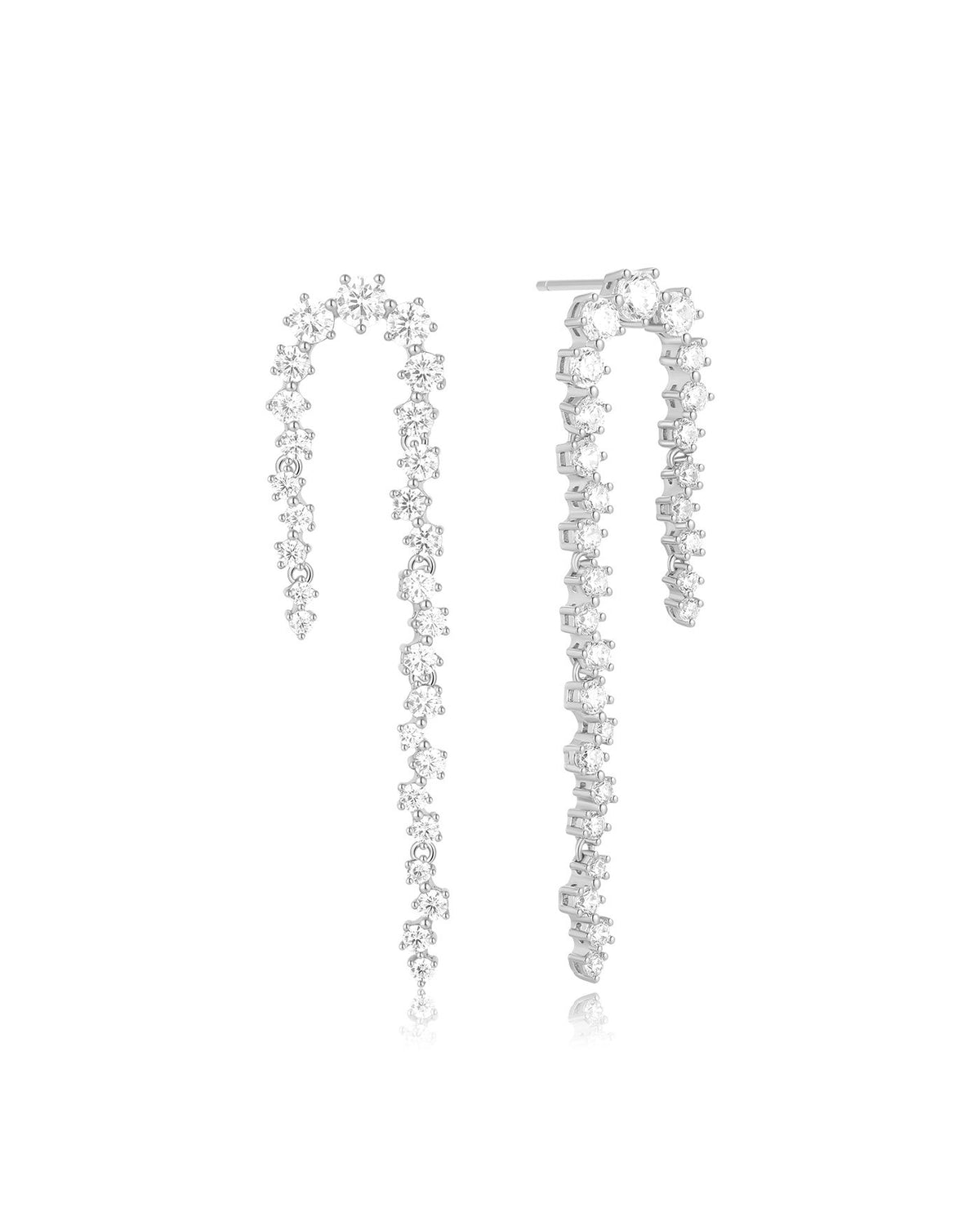Ania Haie Silver Sparkling Zig-Zag Drop Stud Earrings