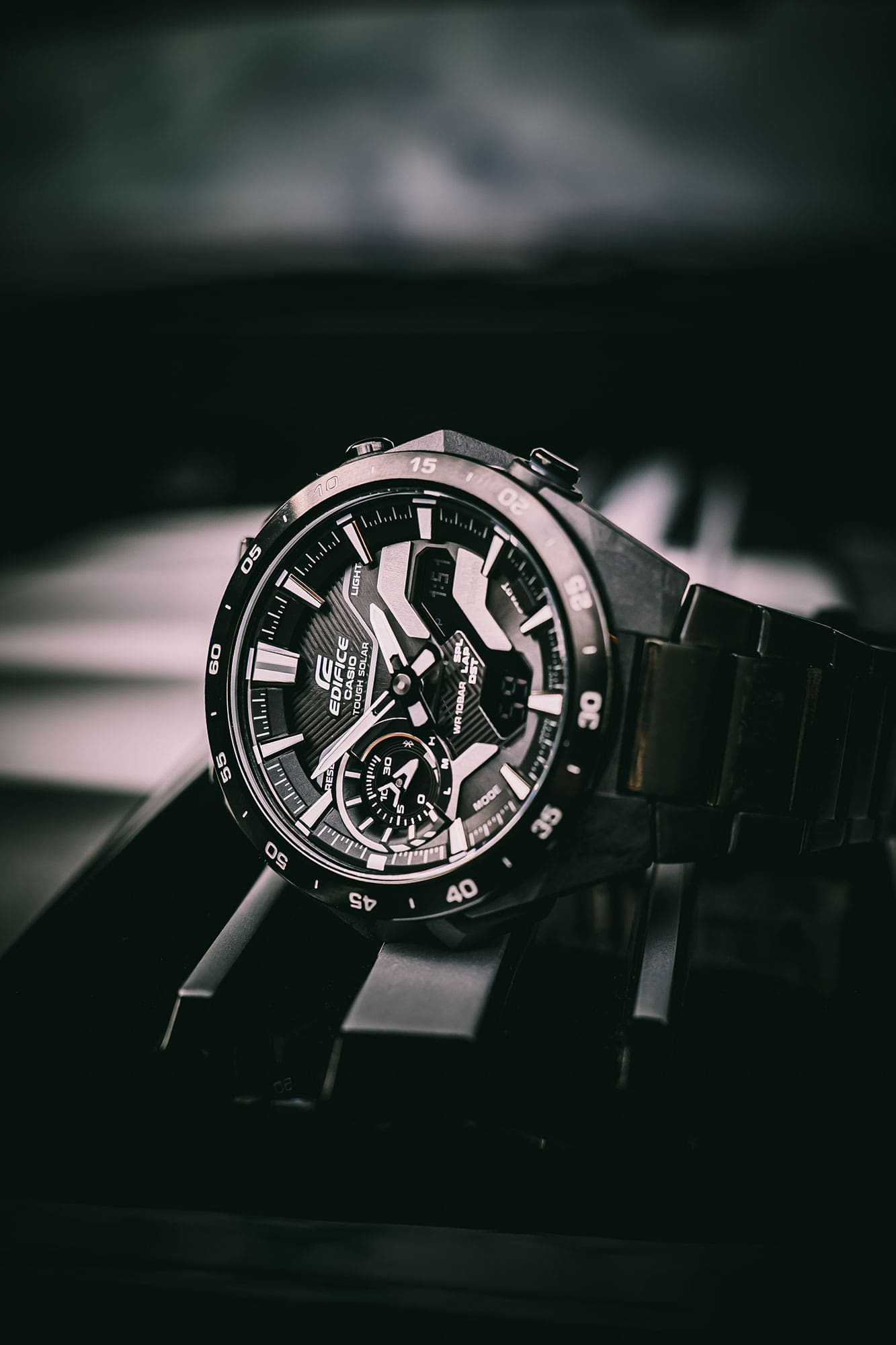 Casio Edifice Windflow DUO Motor Sport Black Stainless Steel Watch ECB2200DC-1A
