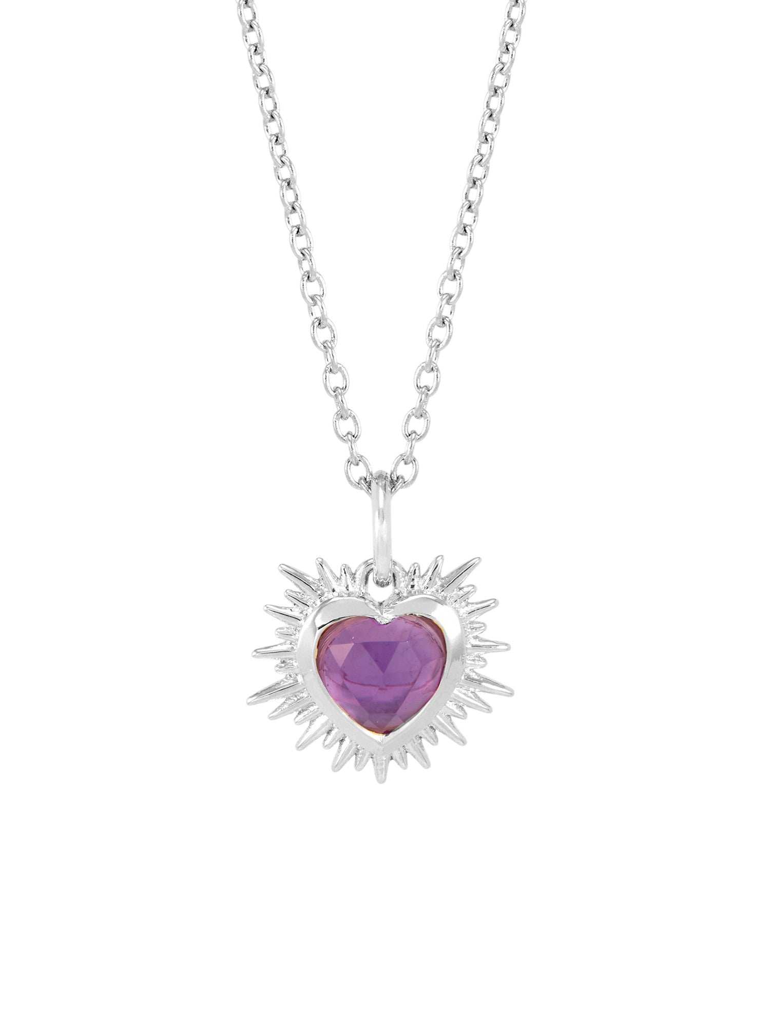 Rachel Jackson Electric Love Birthstone Heart Necklace Silver FEBRUARY