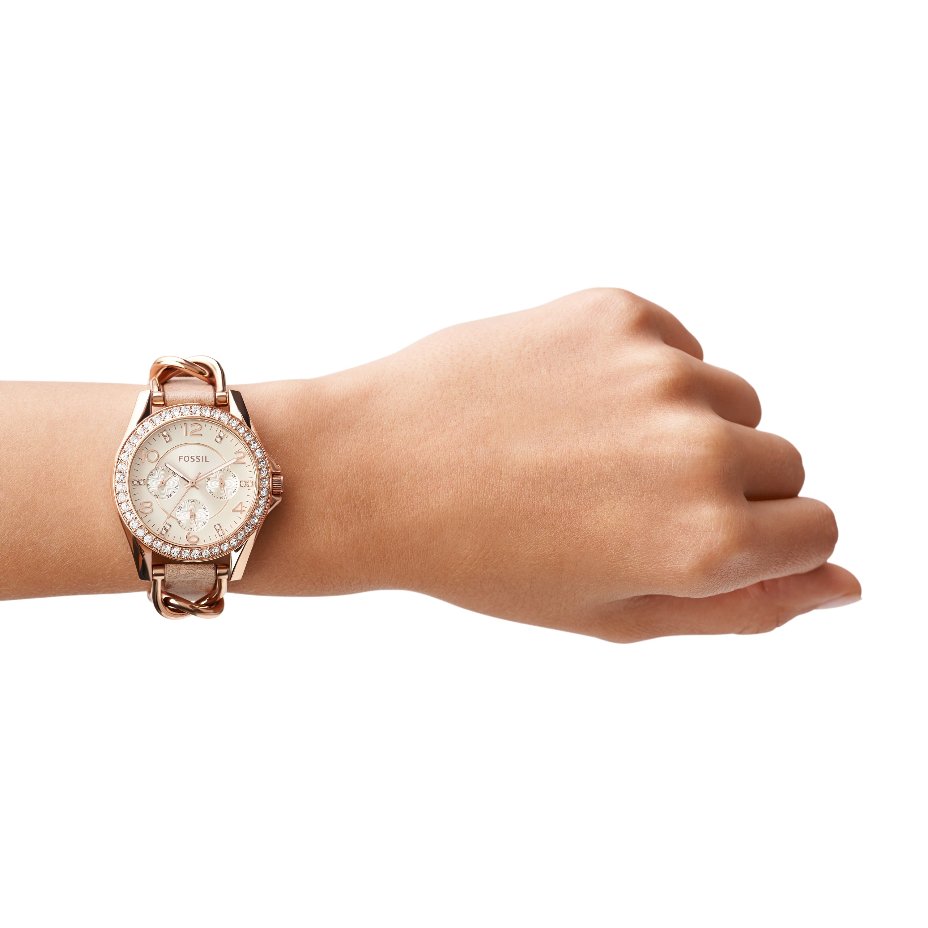 Fossil Riley Multi-Function Sand Dial Bone Leather Watch ES3466