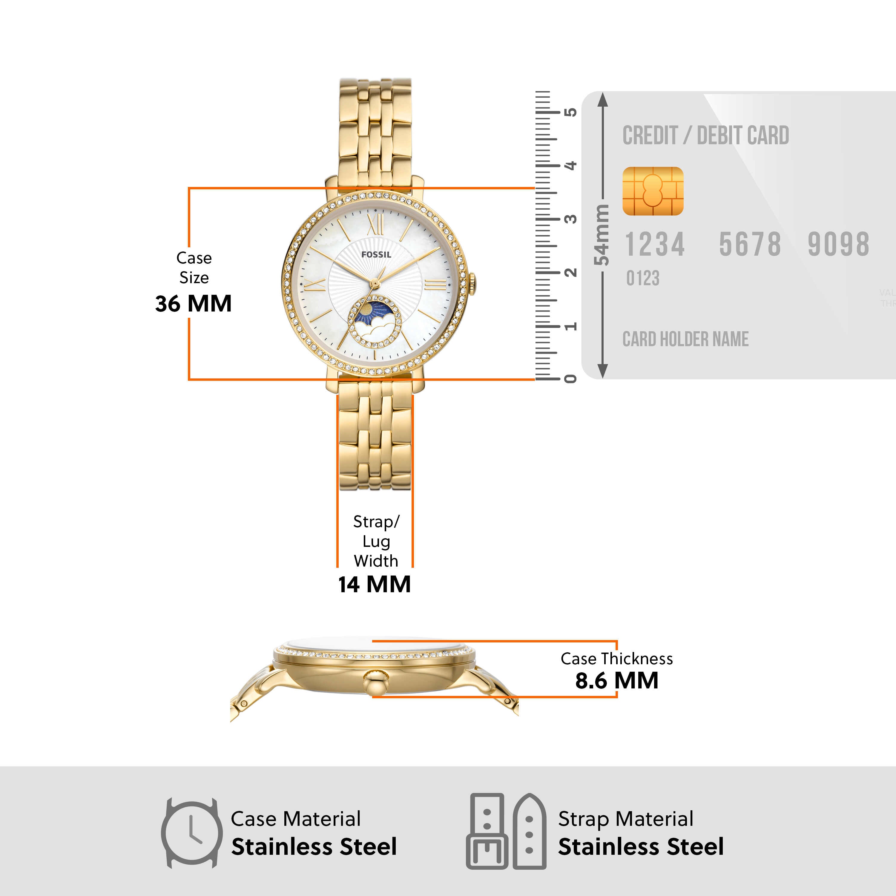 Fossil Jacqueline Sun Moon Multifunction Gold Stainless Steel Watch ES5167