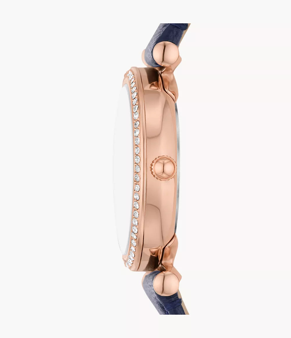 Fossil Carlie Three-Hand Navy LiteHide Leather Watch ES5295