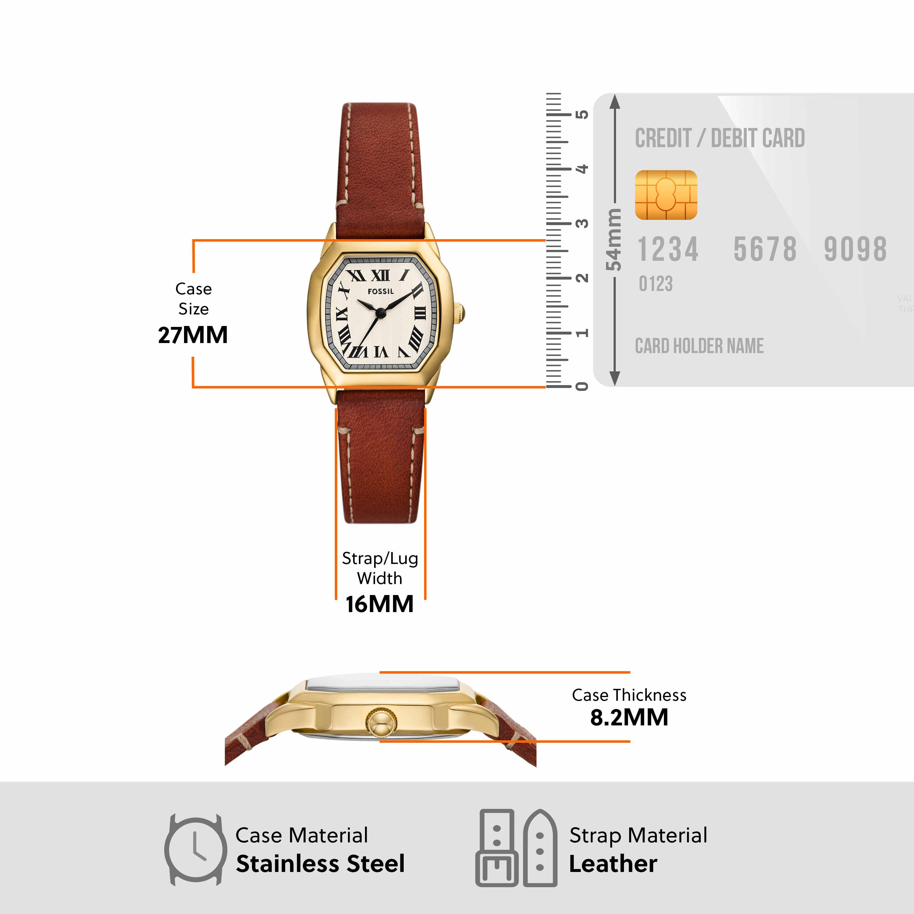 Fossil Harlow Medium Brown Leather Cream Dial Watch ES5364
