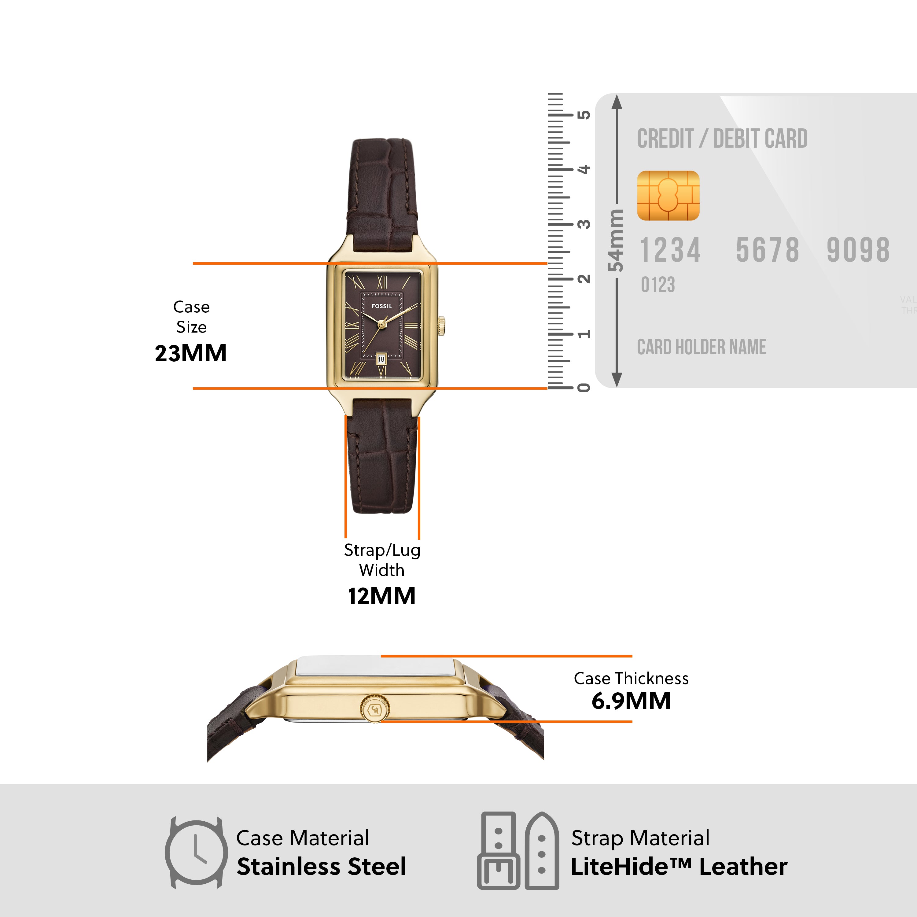 Fossil Raquel Three-Hand Gold Case Brown Dial and Leather Band Watch ES5367