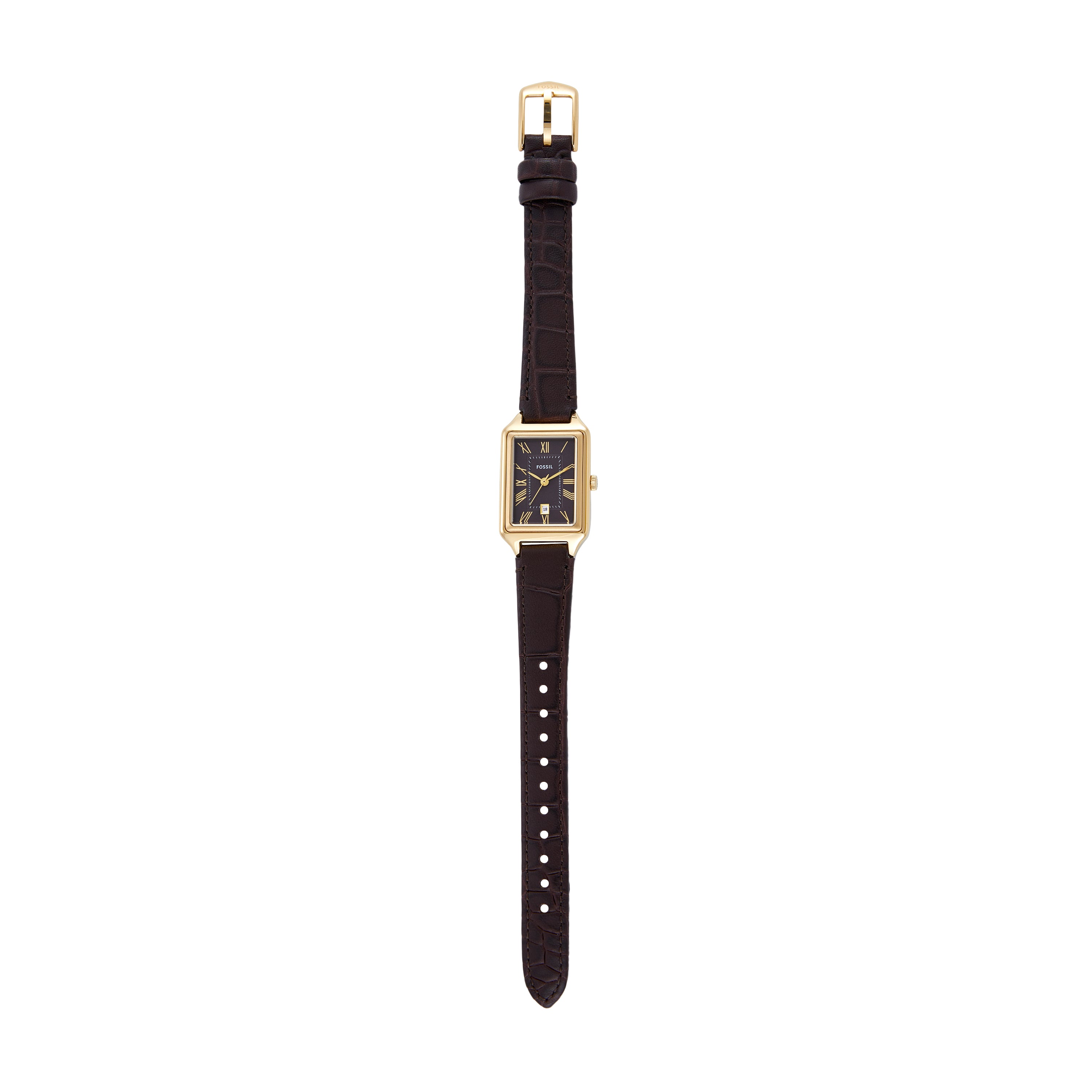Fossil Raquel Three-Hand Gold Case Brown Dial and Leather Band Watch ES5367