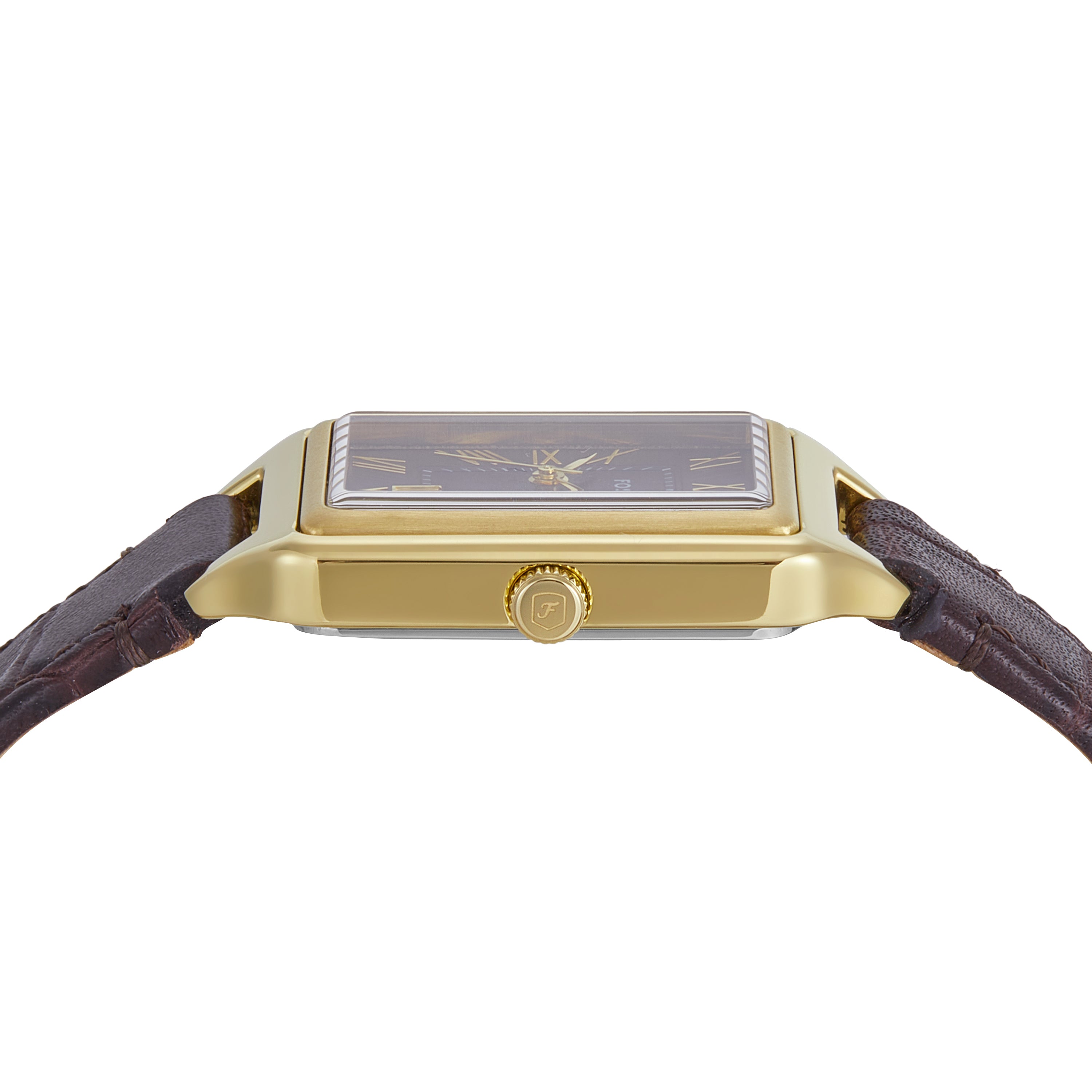 Fossil Raquel Three-Hand Gold Case Brown Dial and Leather Band Watch ES5367