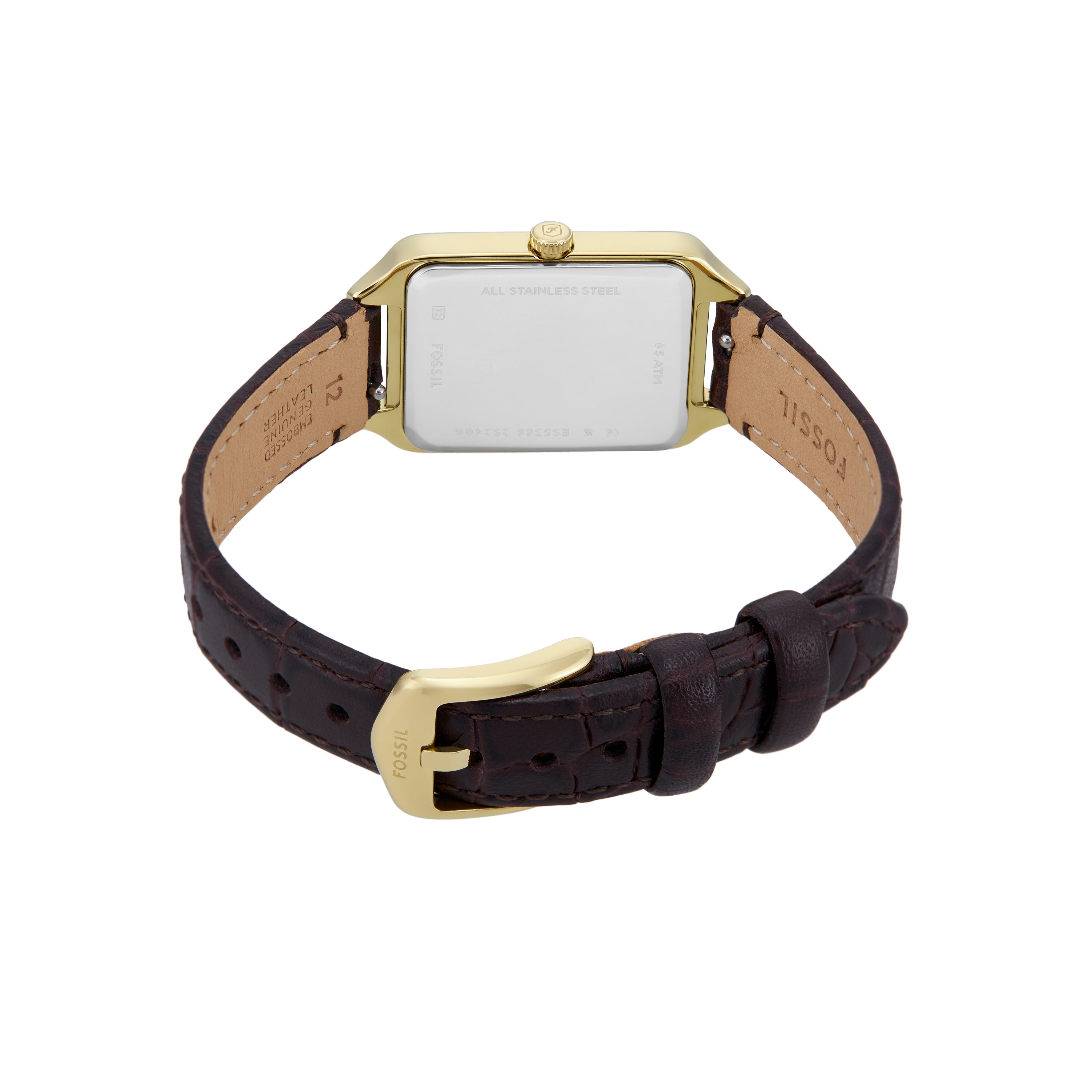 Fossil Raquel Three-Hand Gold Case Brown Dial and Leather Band Watch ES5367