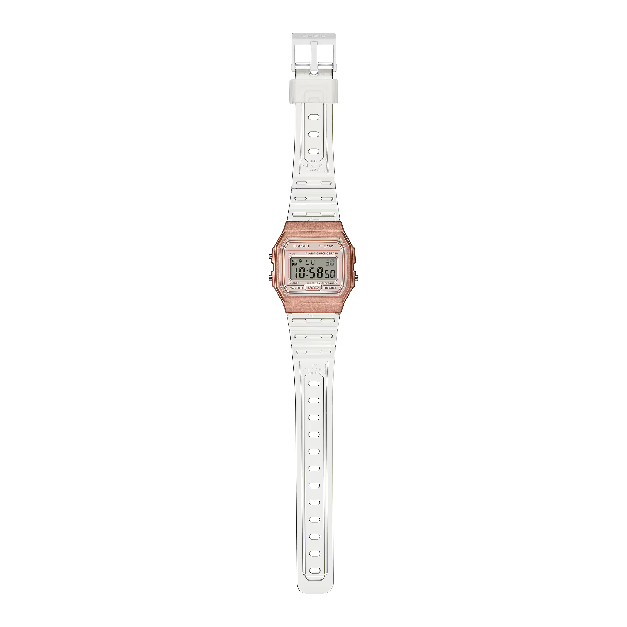Casio Classic Rose Gold and Clear Resin Band Digital Watch F91WS-7A3