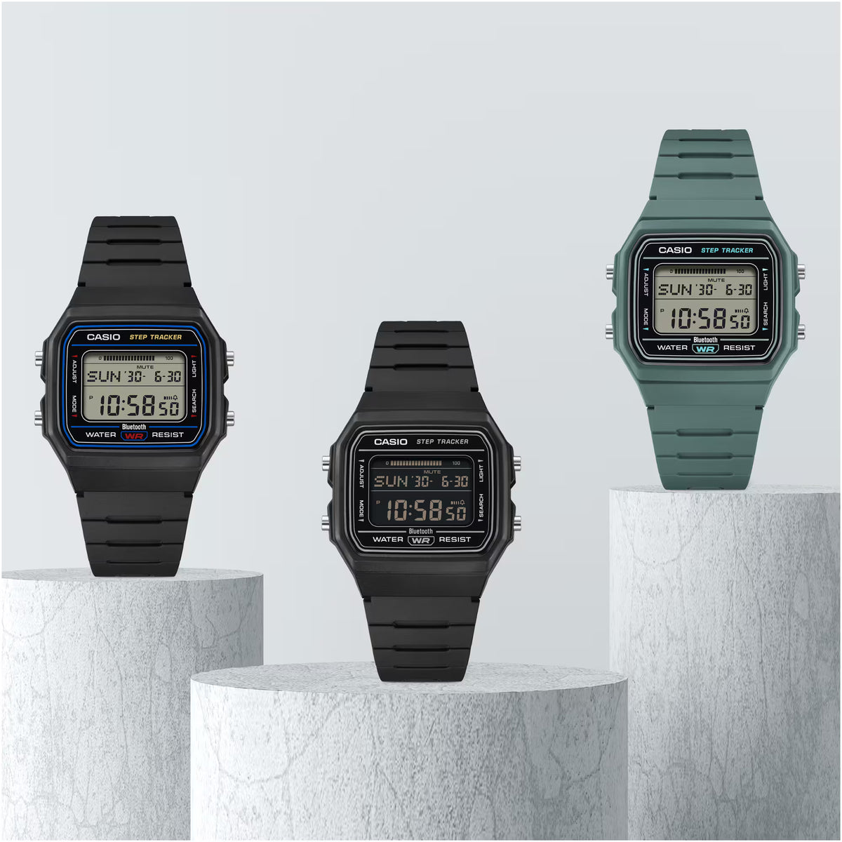 Casio Vintage Step Tracker Negative Display Resin Watch FB100W-1B