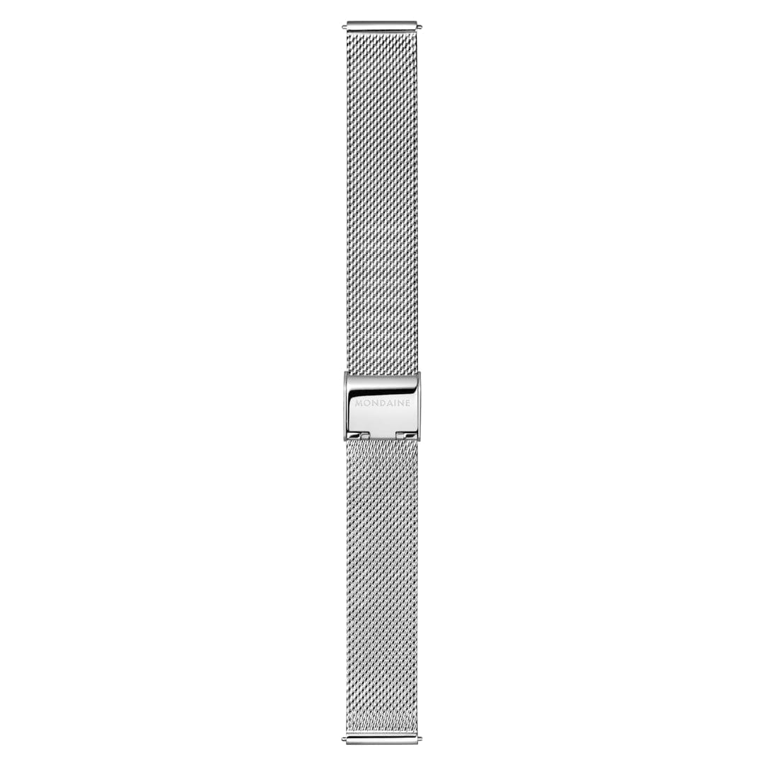 Mondaine Doppio White Dial Silver Mesh Bracelet Watch MLE.33110.SM