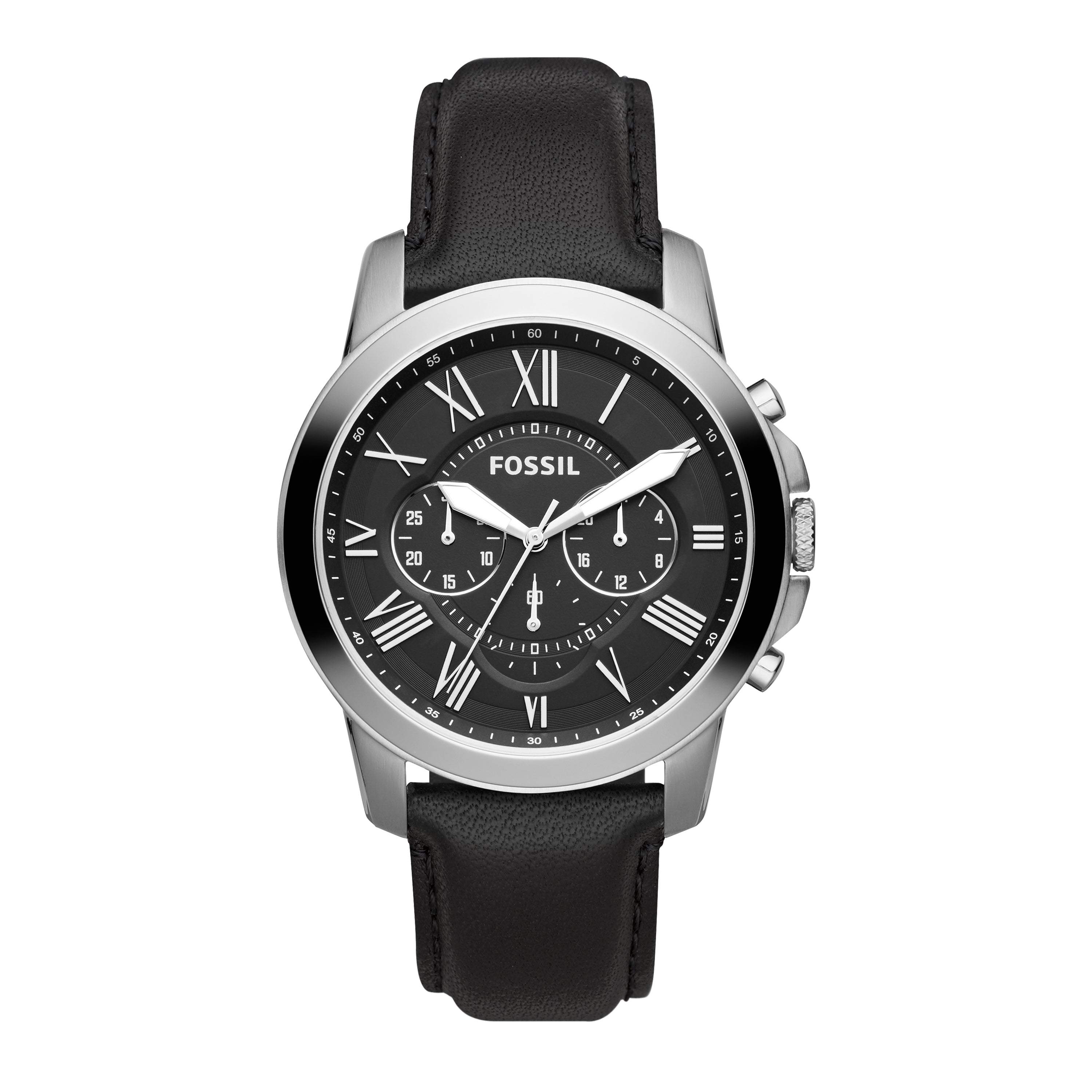 Fossil Grant Chronograph Black Dial and Leather Band Mens Watch FS4812