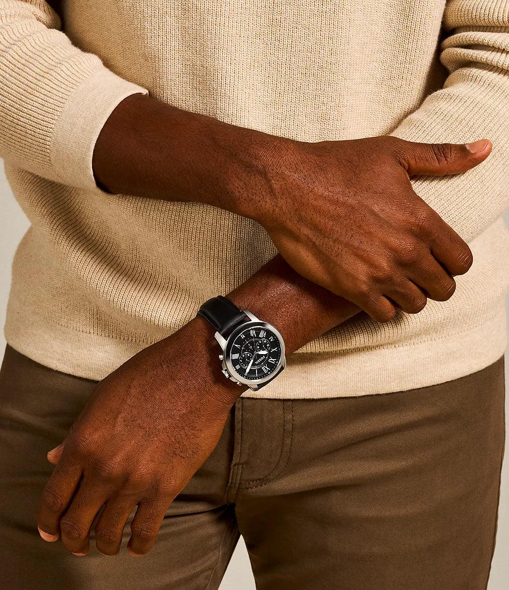 Fossil Grant Chronograph Black Dial and Leather Band Mens Watch FS4812