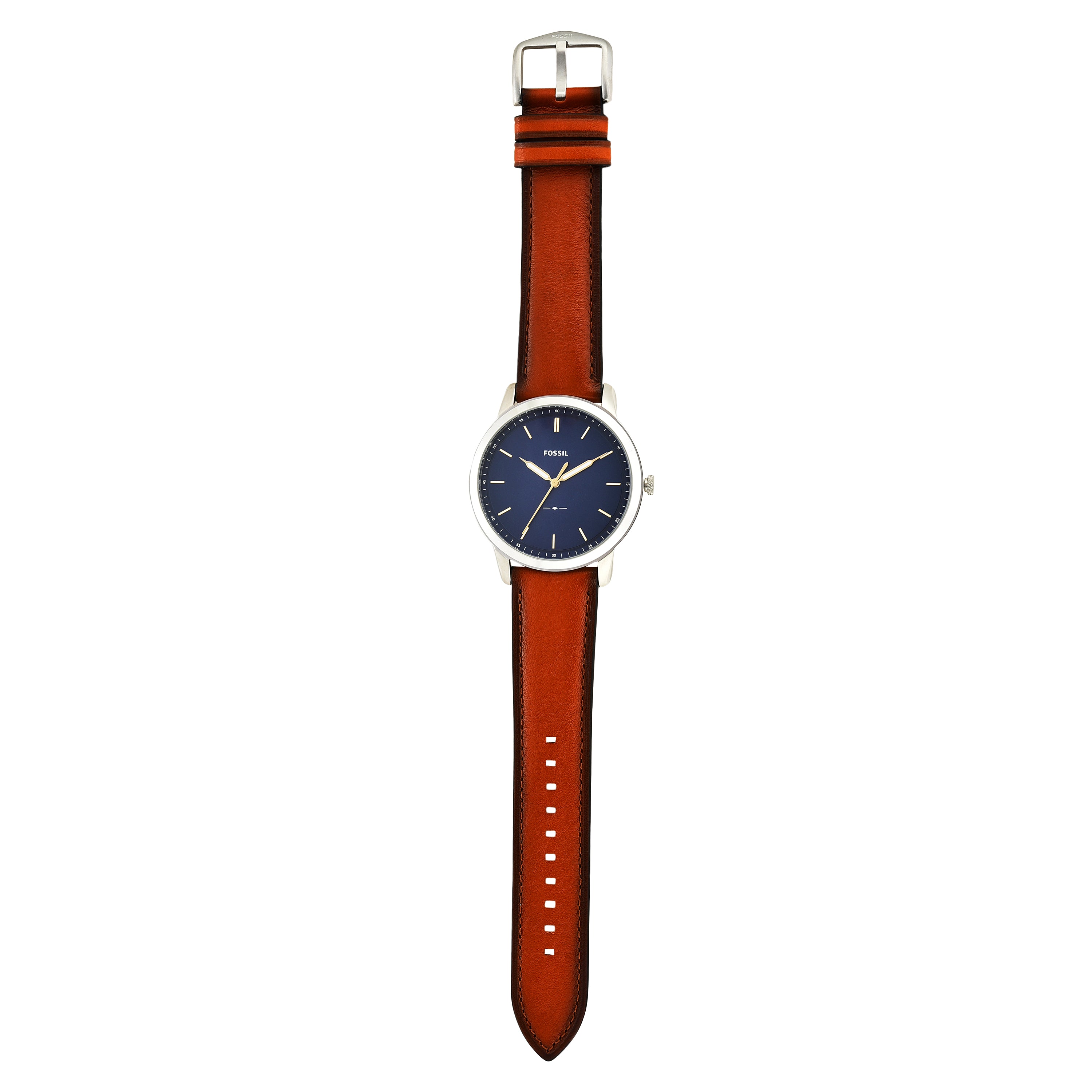 Fossil The Minimalist Blue Dial Brown Leather Strap Watch FS5304