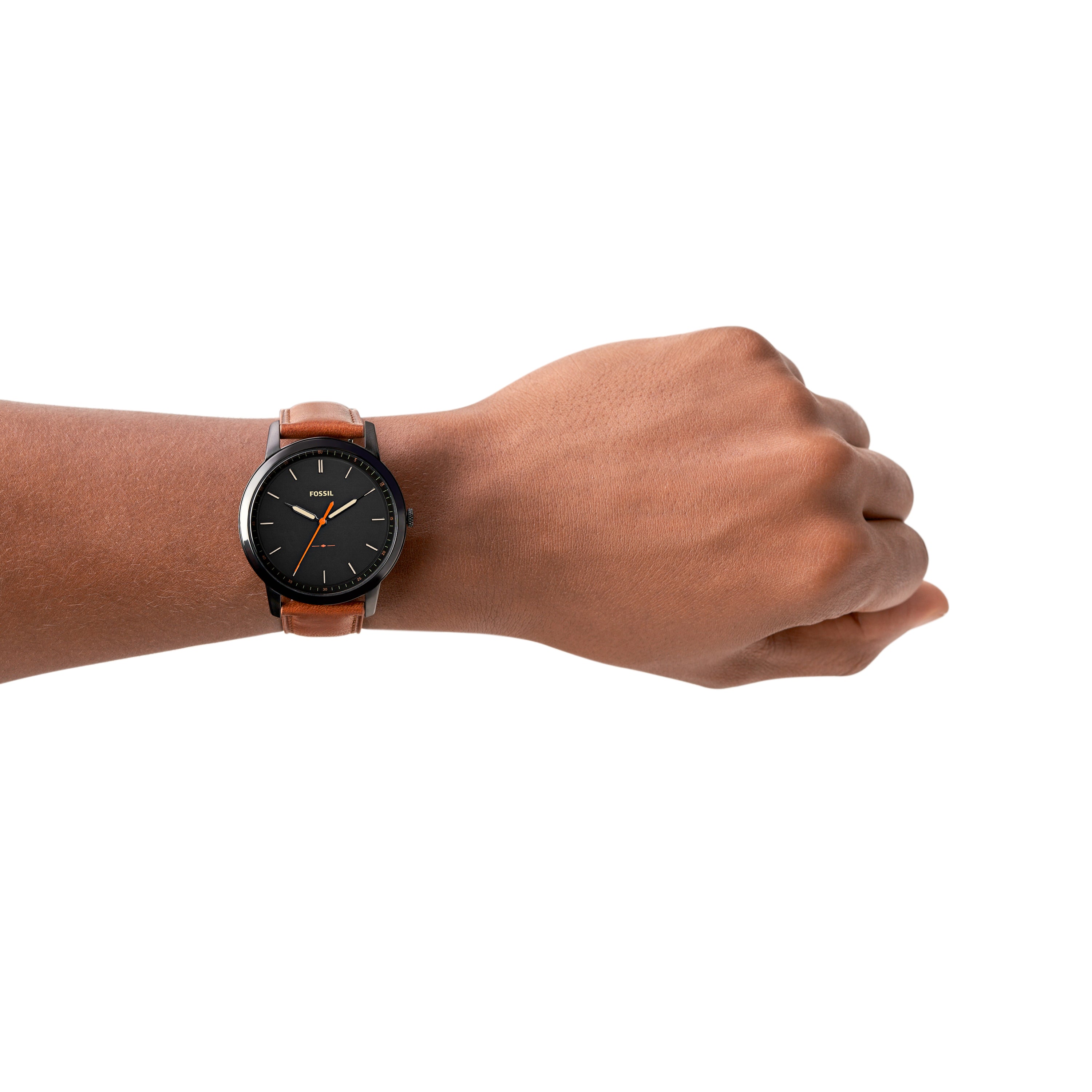Fossil Minimalist Black Dial Slim Light Brown Band Leather Watch FS5305
