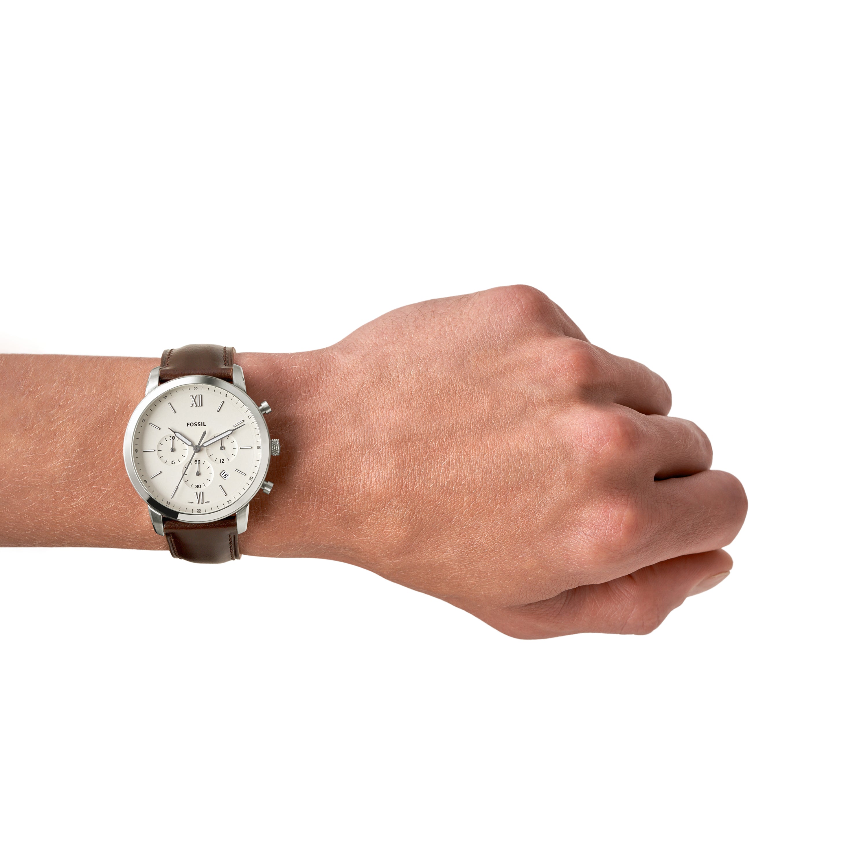 Fossil Neutra Chronograph Beige Dial Brown Leather Band Mens Watch FS5380