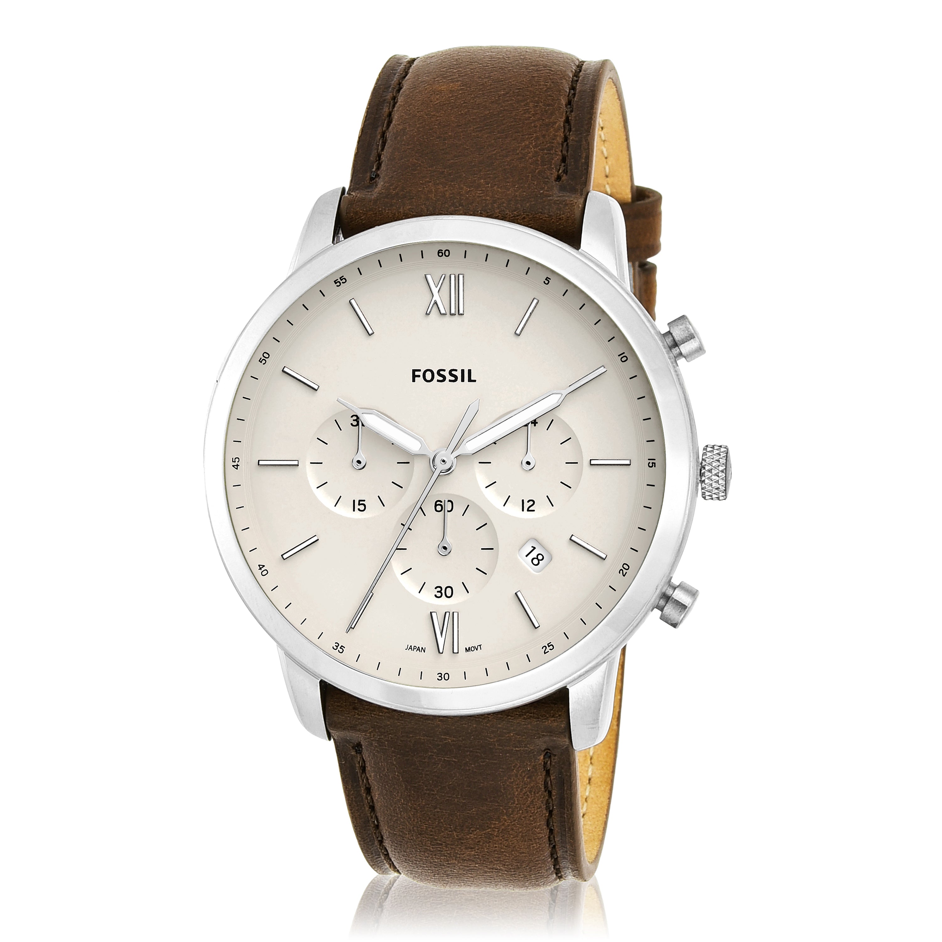 Fossil Neutra Chronograph Beige Dial Brown Leather Band Mens Watch FS5380