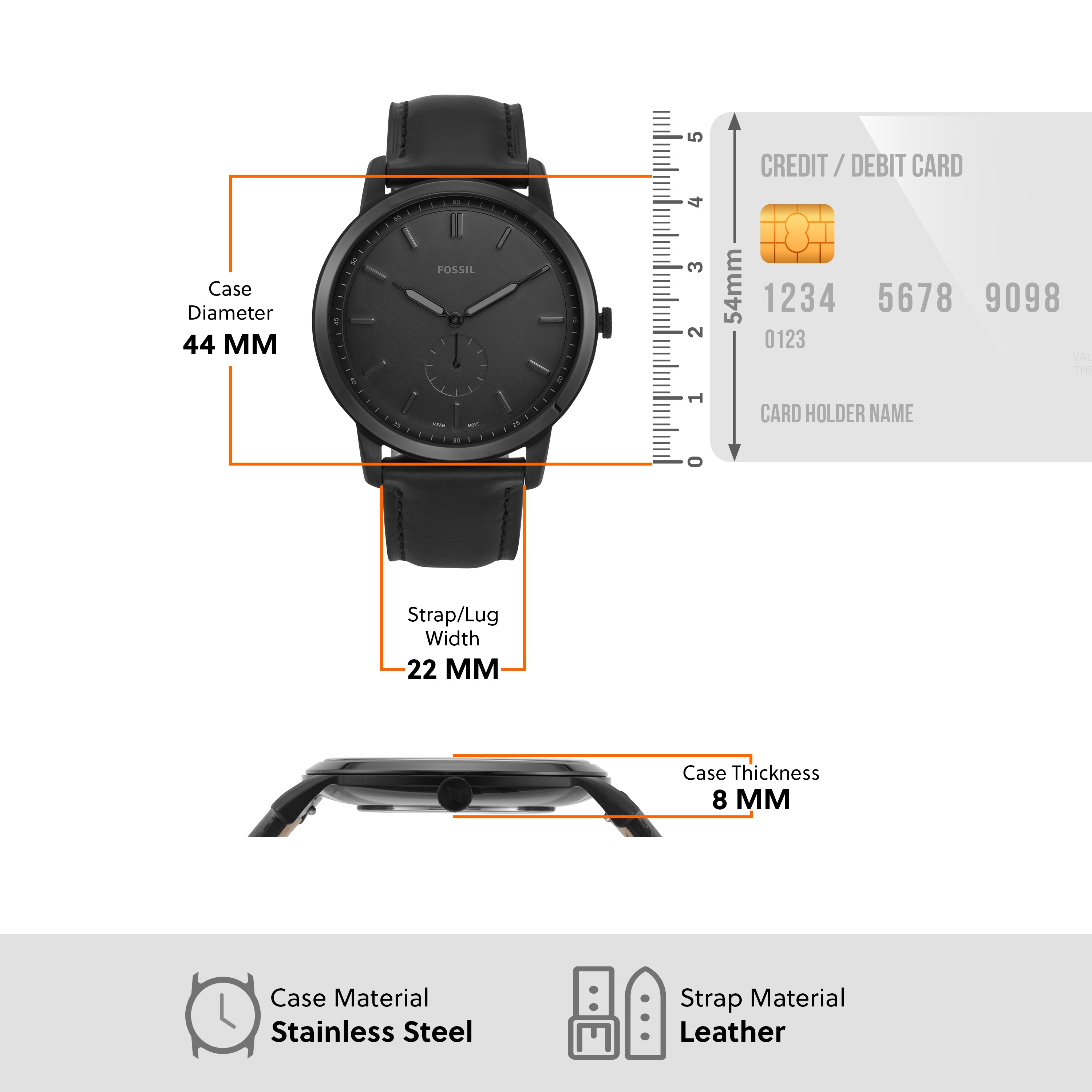 Fossil The Minimalist Two-Hand Black Leather Man's Watch FS5447
