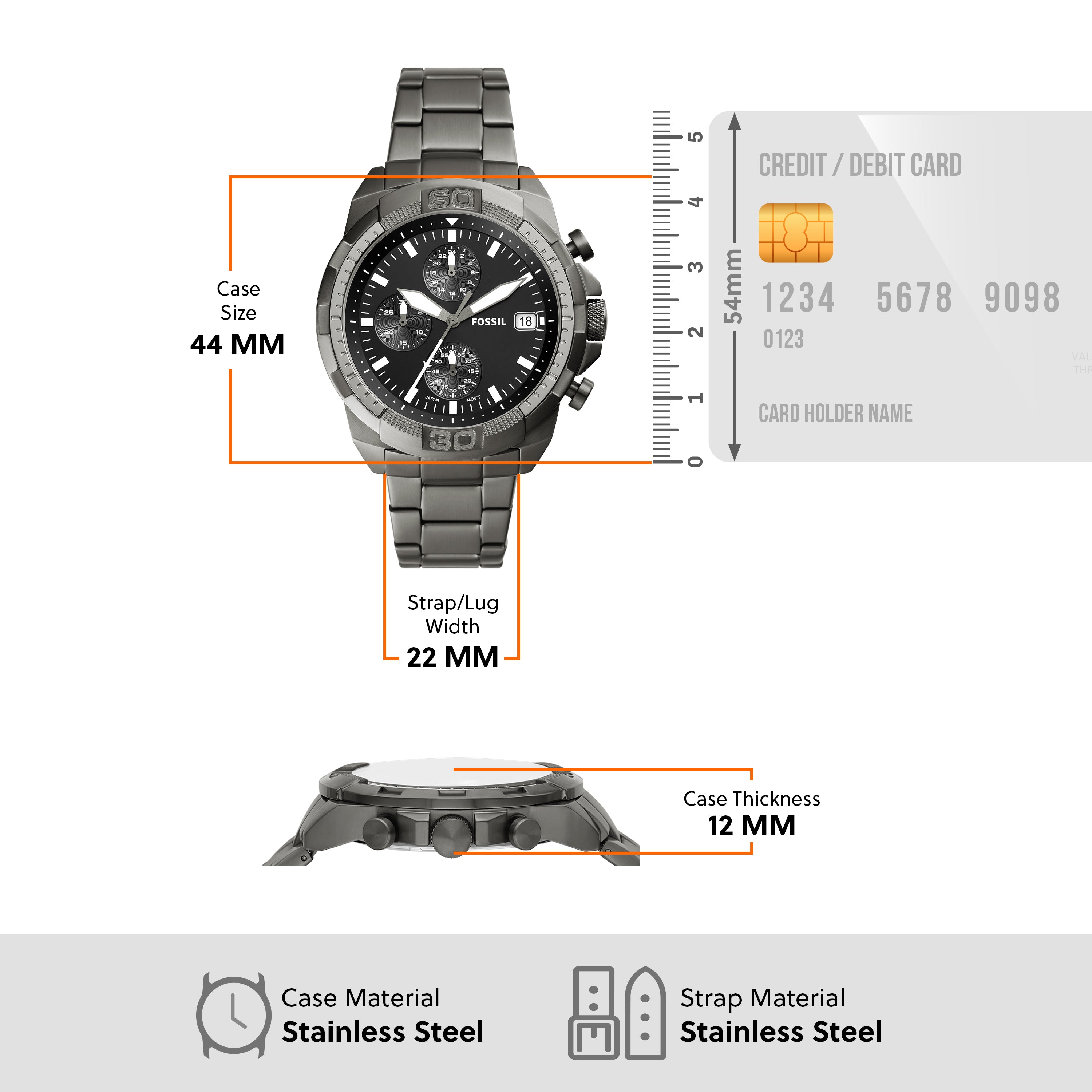 Fossil Bronson Chronograph Stainless Steel Black Dial Mens Watch FS5852