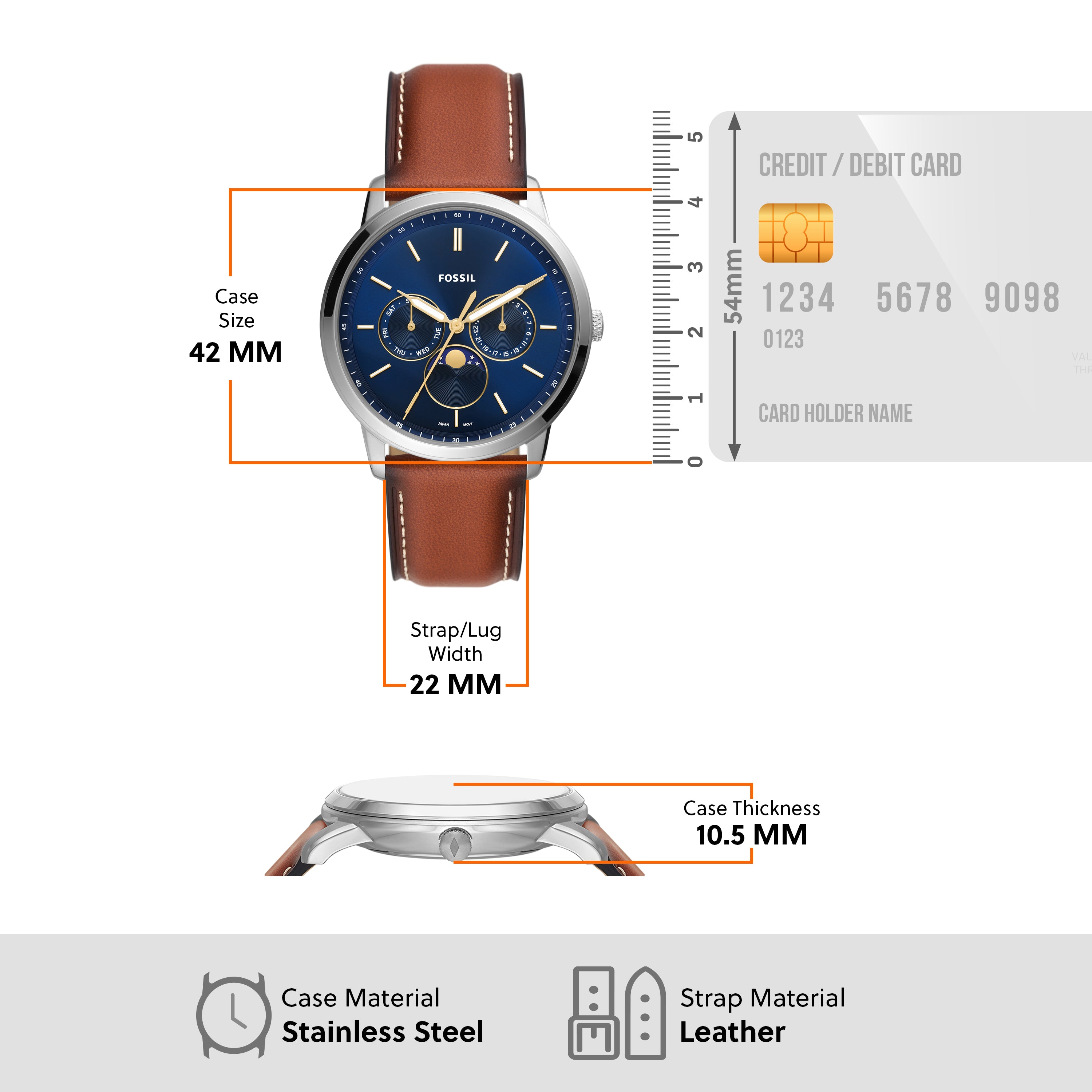 Fossil Neutra Moonphase Brown Leather Multifunction Watch FS5903