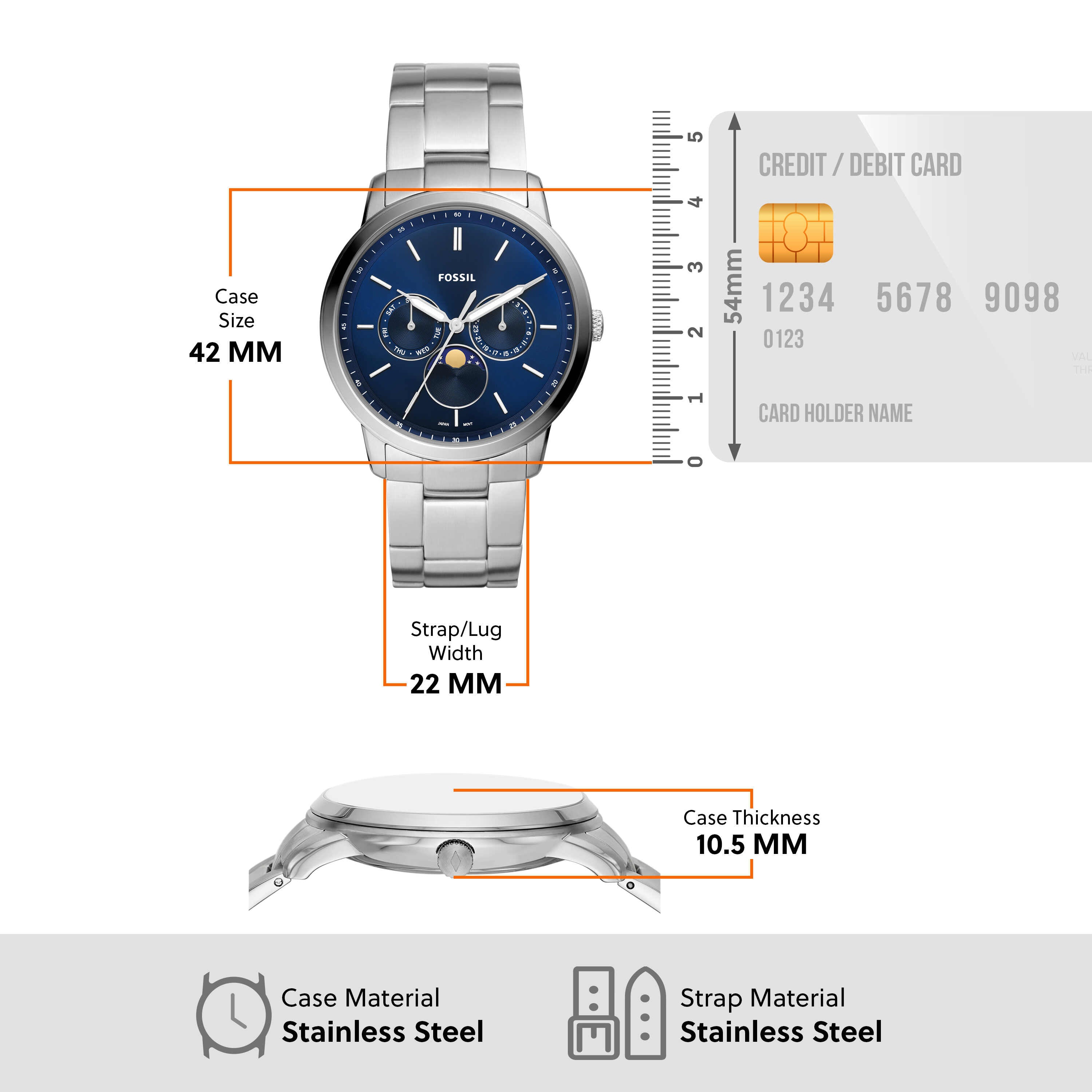 Fossil Neutra Moonphase Blue Dial Stainless Steel Watch FS5907