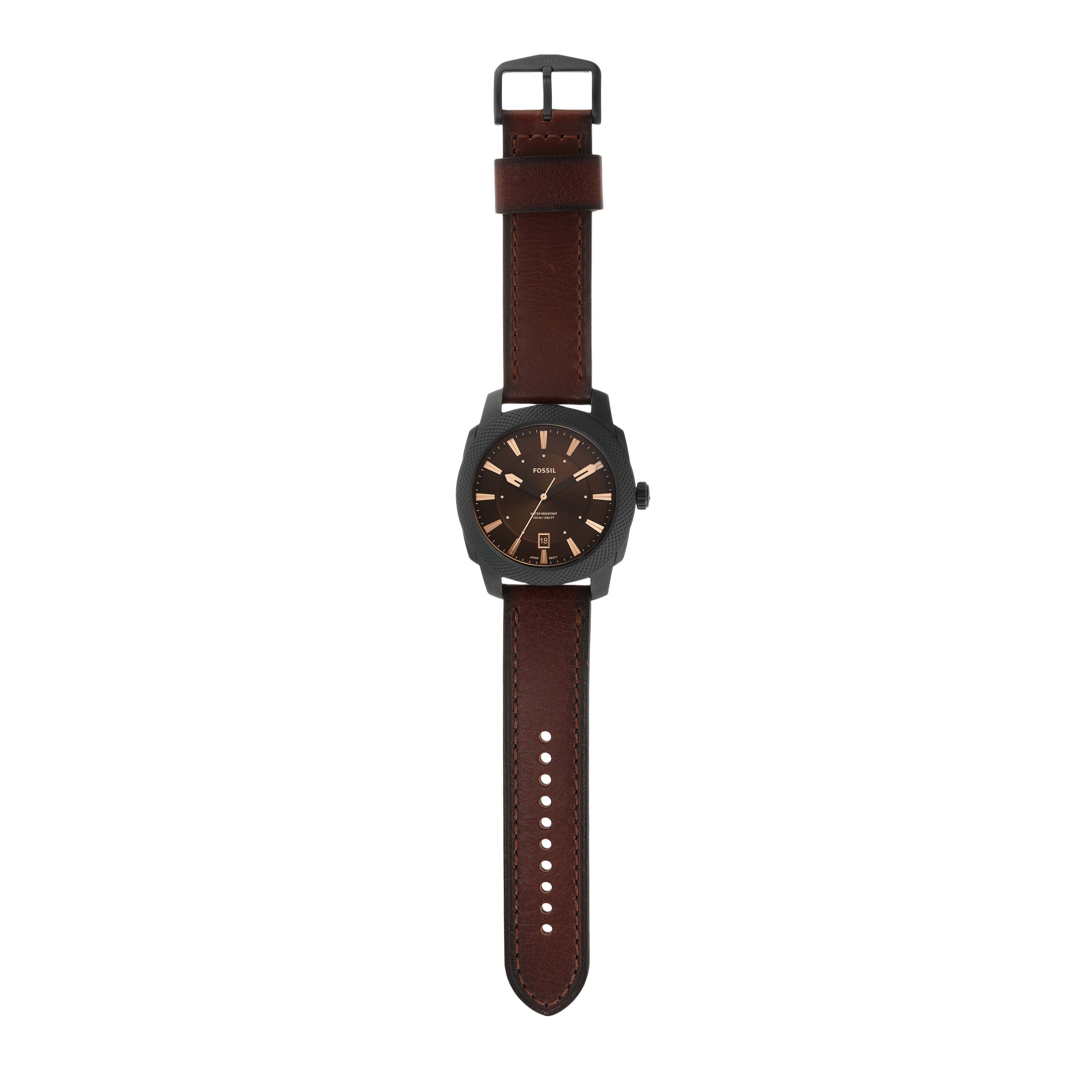Fossil Machine Brown Dial Leather Strap Watch FS5972