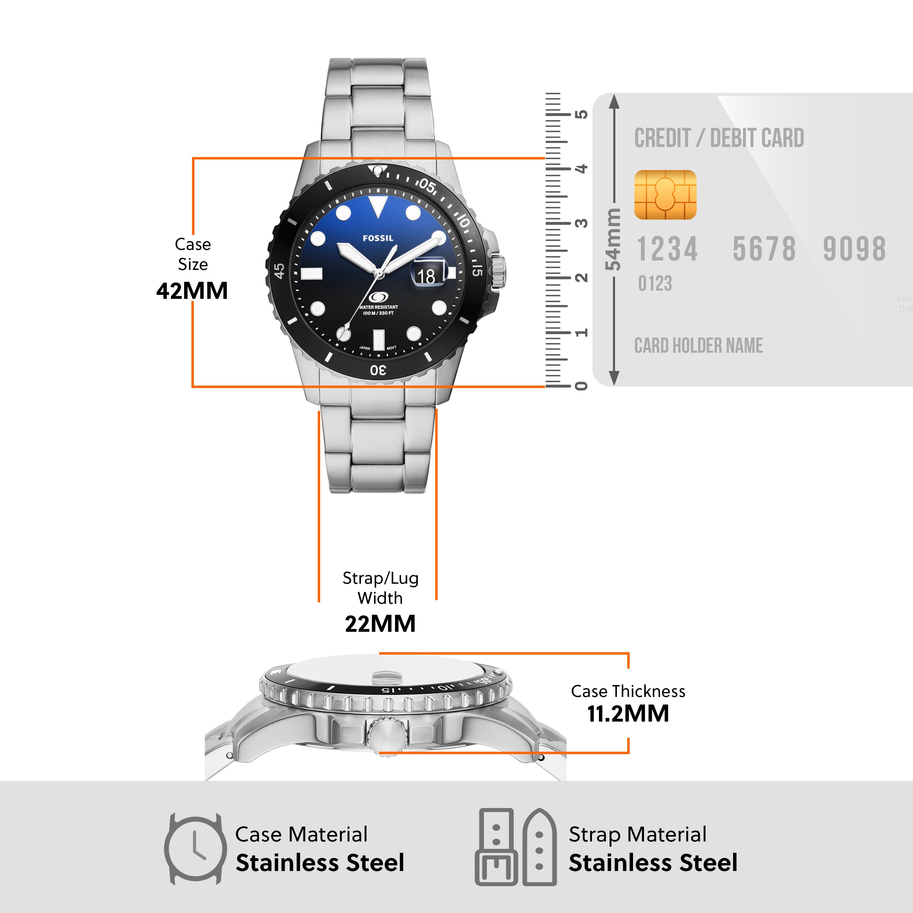 Fossil Blue Dial Stainless Steel Men's Watch FS6038