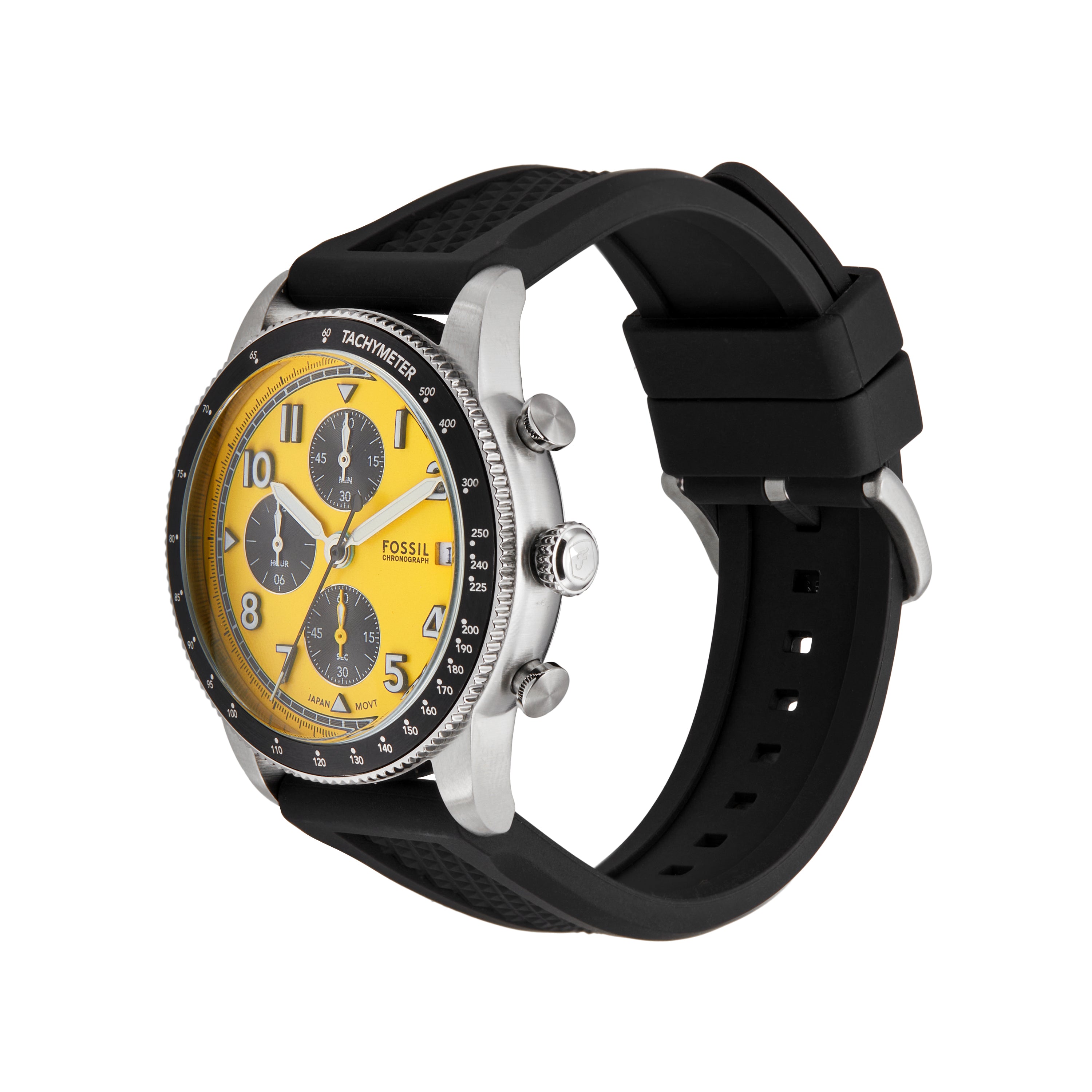 Fossil Sport Tourer Chronograph Yellow Dial Black Band Mens Watch FS6044