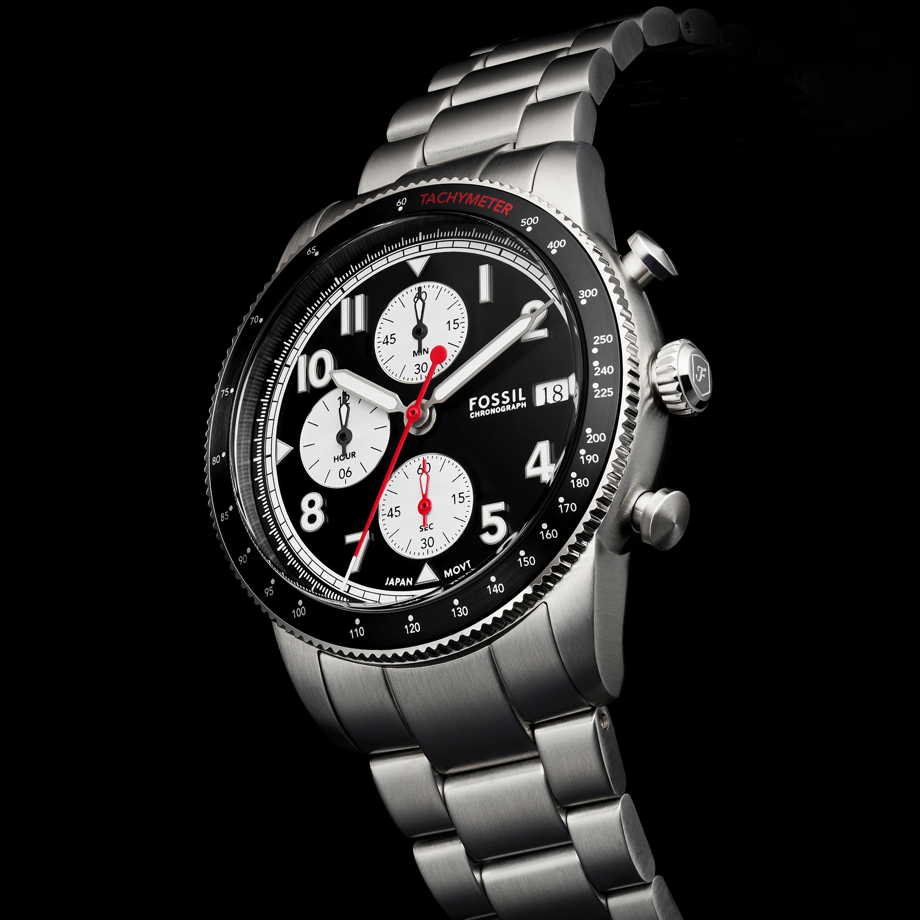Fossil Sport Tourer Chronograph Black Dial Stainless Steel band Men's Watch FS6045