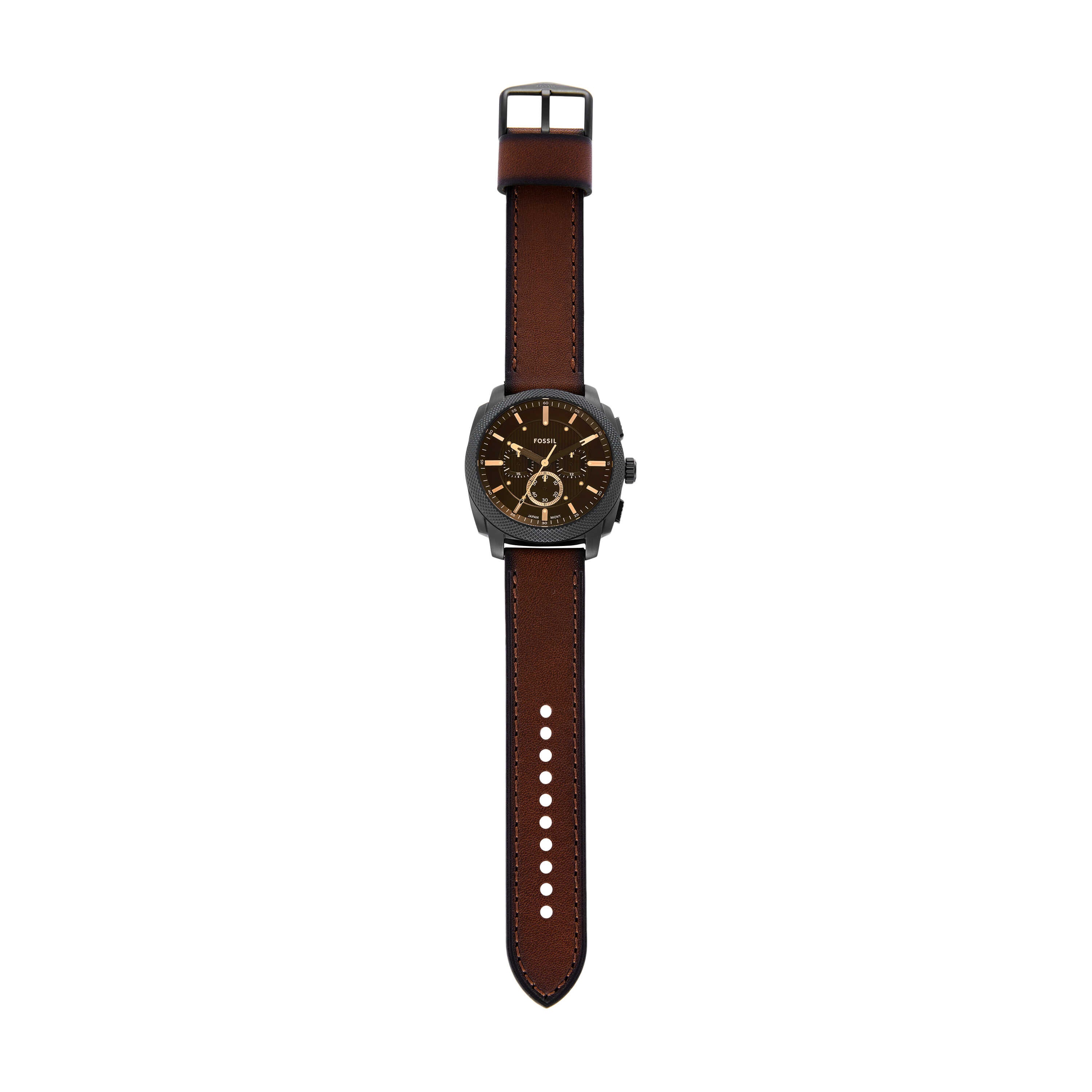 Fossil Machine Black Dial Brown Leather Strap Watch FS6101
