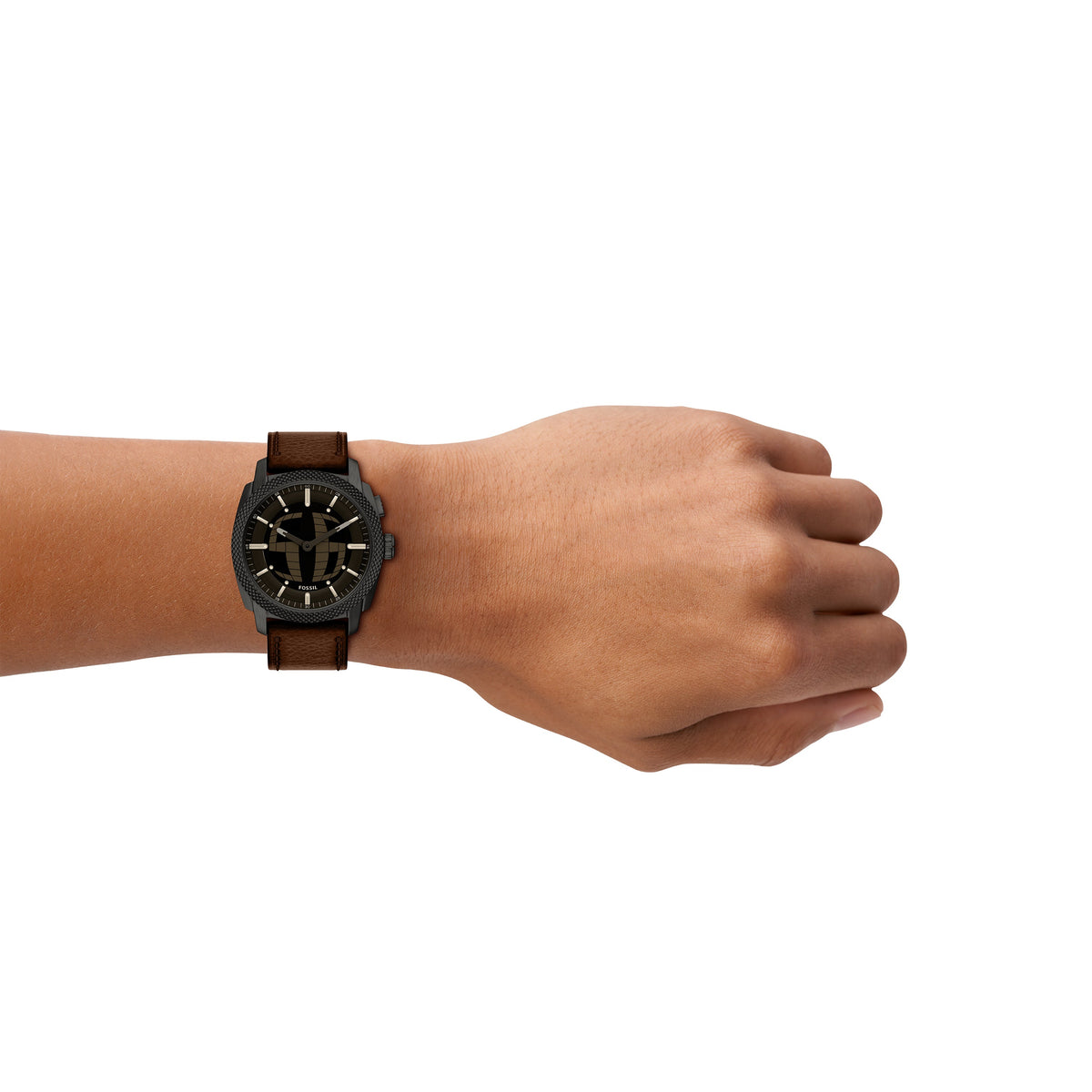 Fossil Machine Big Tic Black Dial Brown Leather Watch FS6165