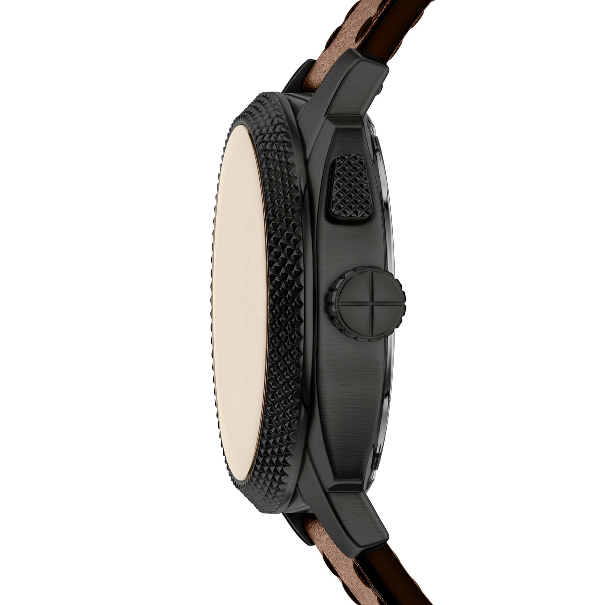 Fossil Machine Big Tic Black Dial Brown Leather Watch FS6165