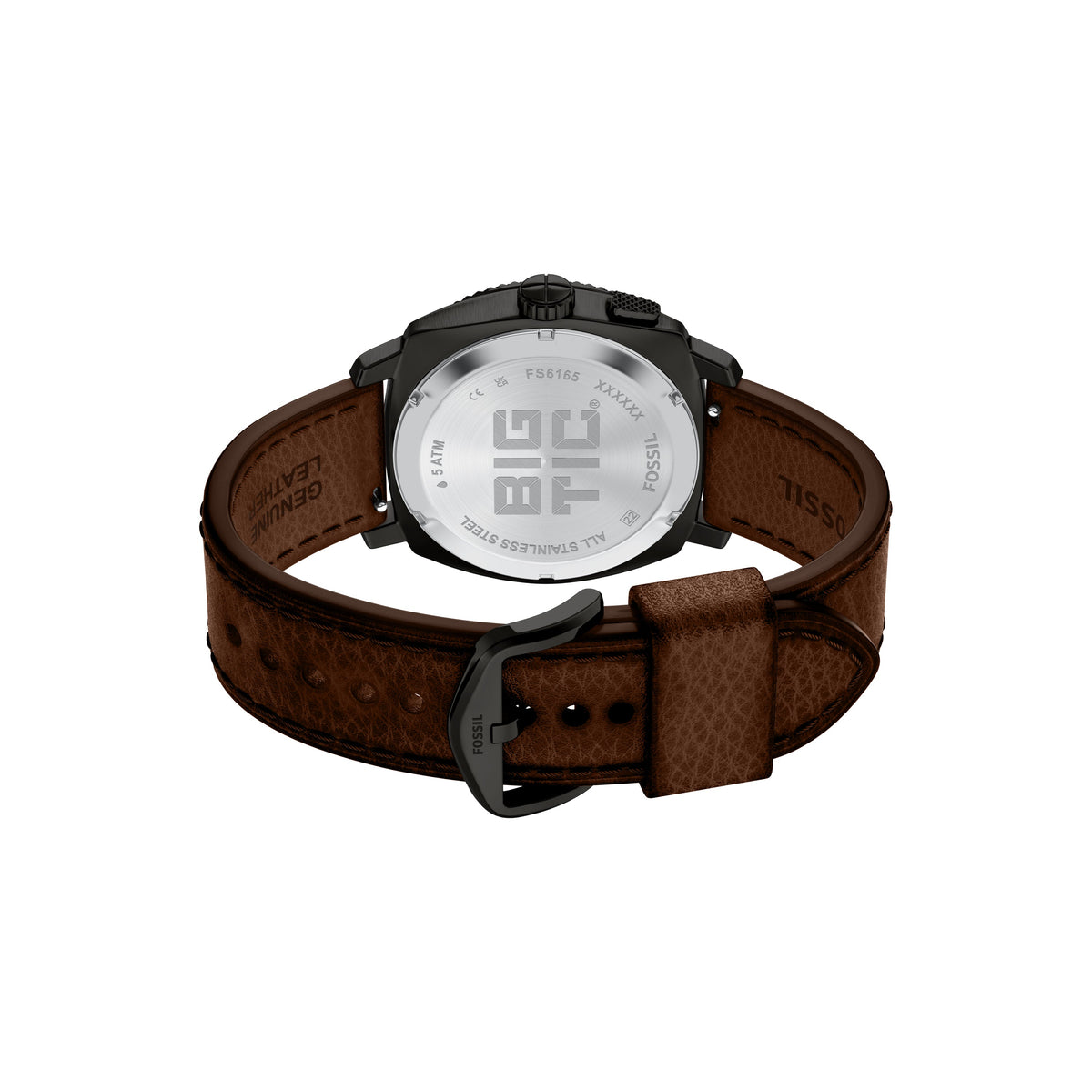Fossil Machine Big Tic Black Dial Brown Leather Watch FS6165