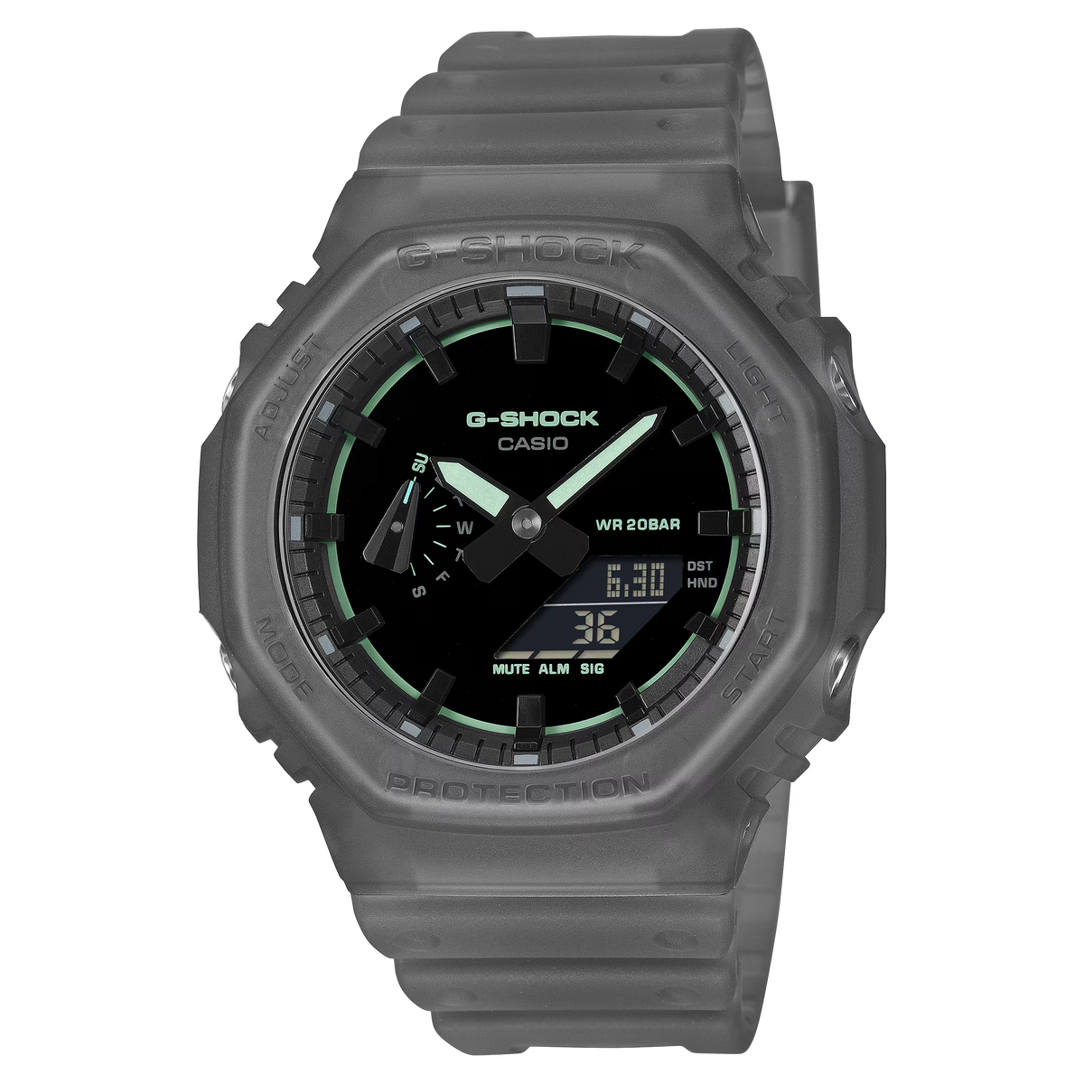 G-Shock Analog Digital Smokey Black Resin Band Neon Blue Accents Watch GA2100K-1A