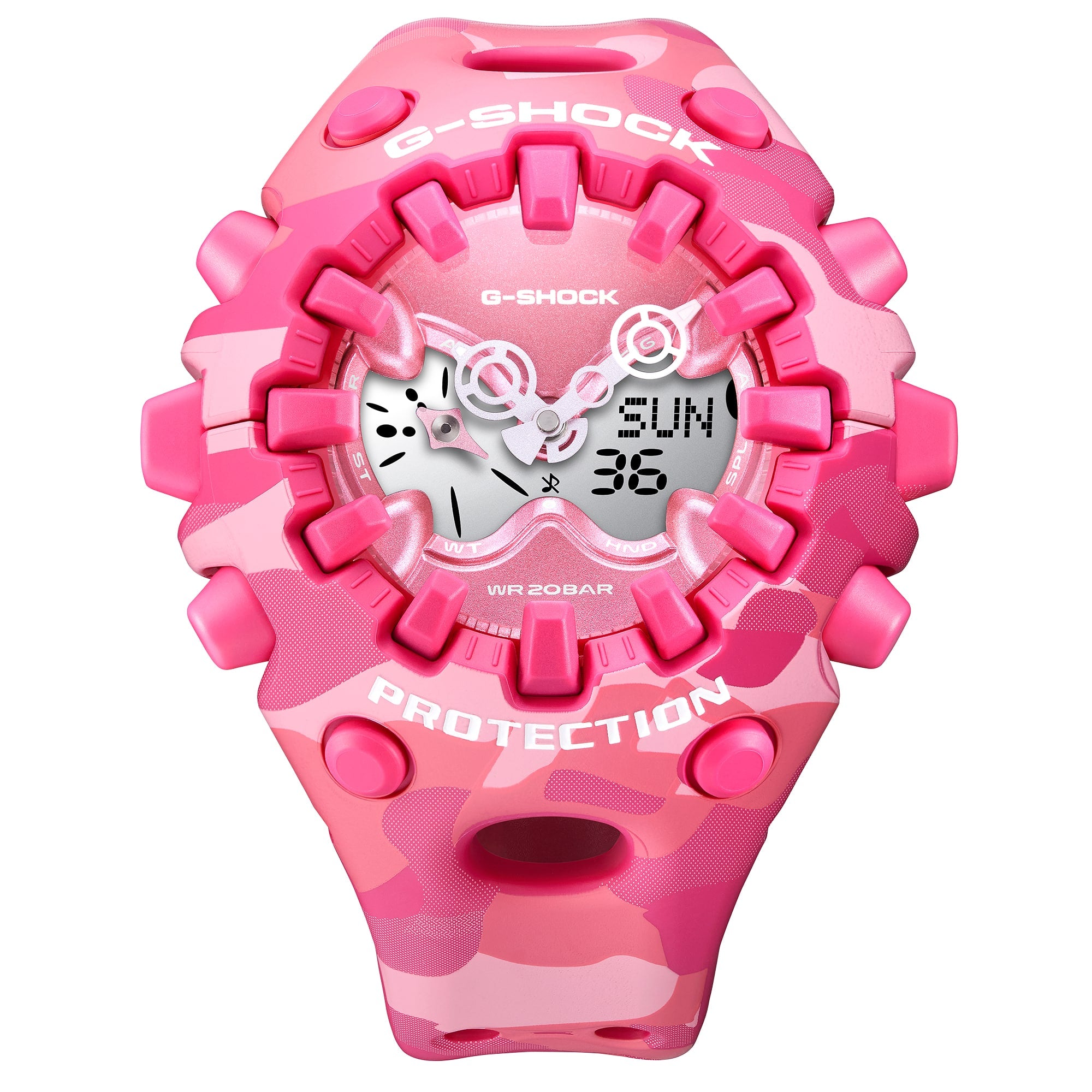 Front view of the G-Shock GAV01CMG-4A analog-digital display.
