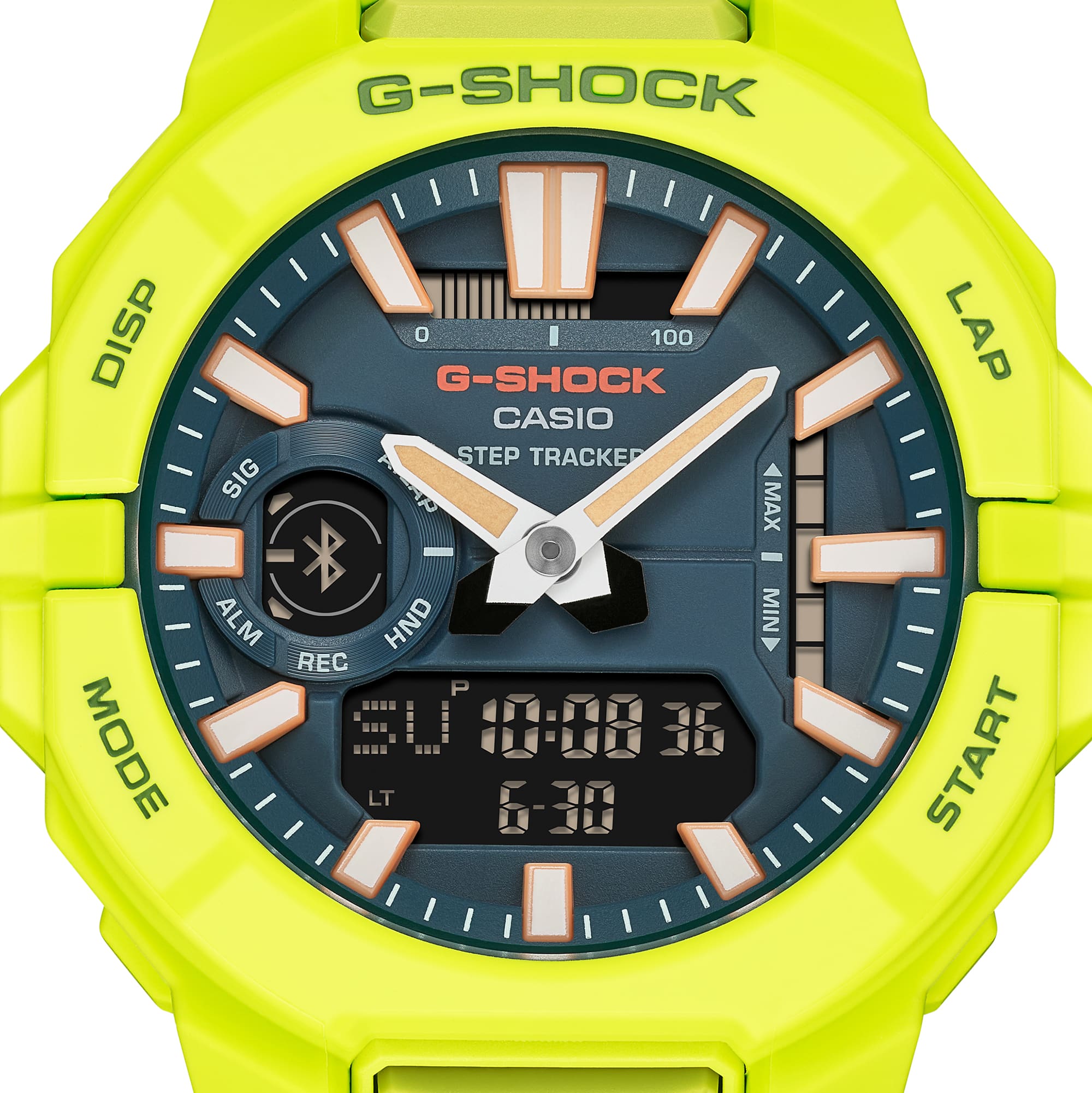 G-Shock MOVE GBA950-9A3 angled view of the integrated bezel and band.