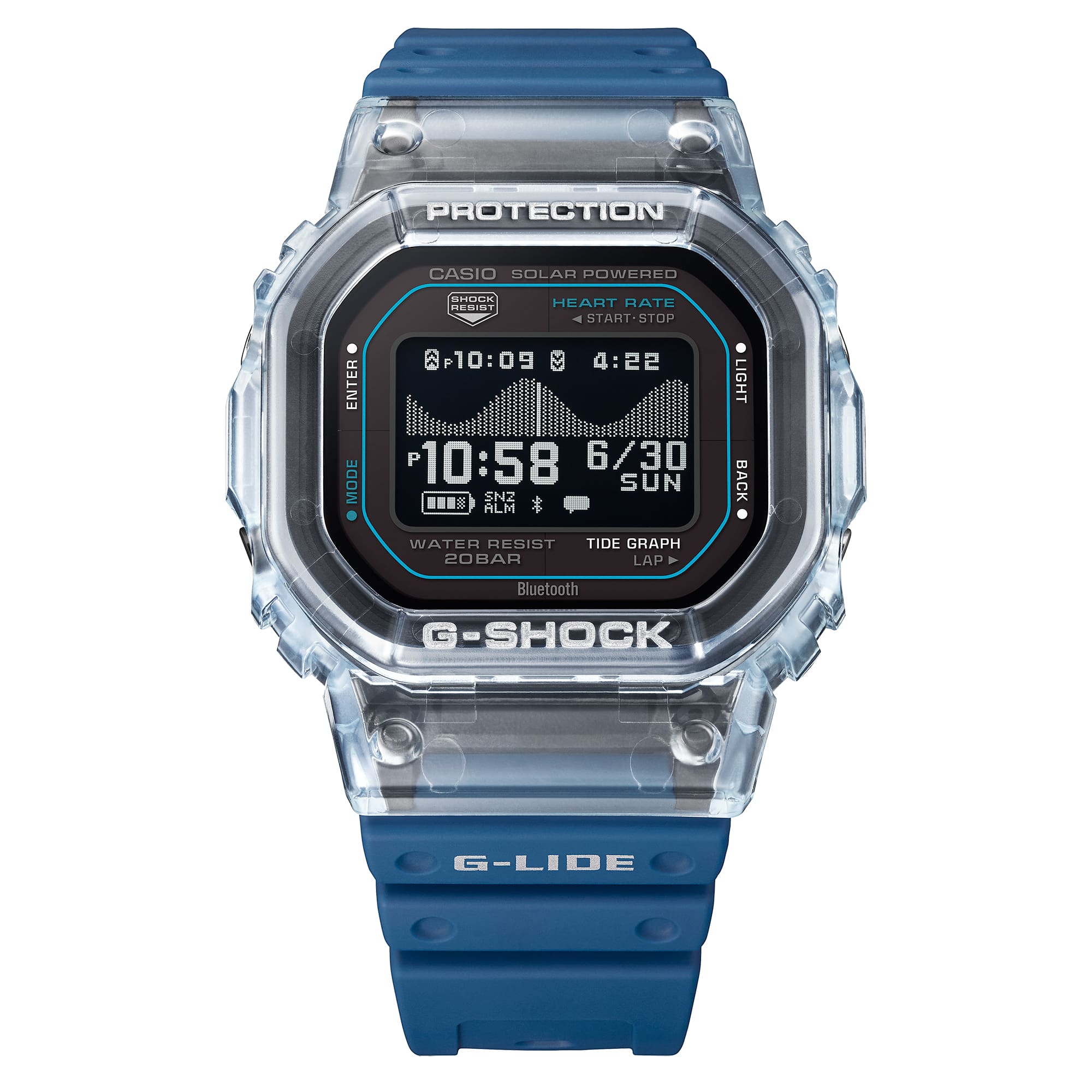 Front view of the G-Shock GBXH5600-2D MIP LCD digital display.
