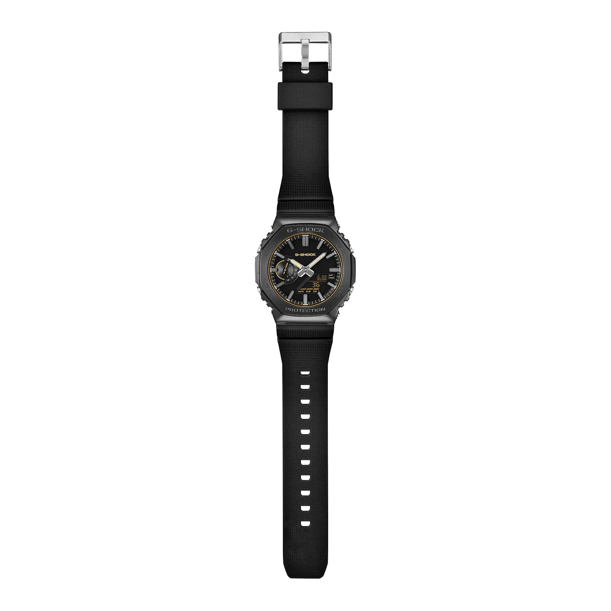 Angled view of the G-Shock GM2100LXB-1A9 metal bezel case.