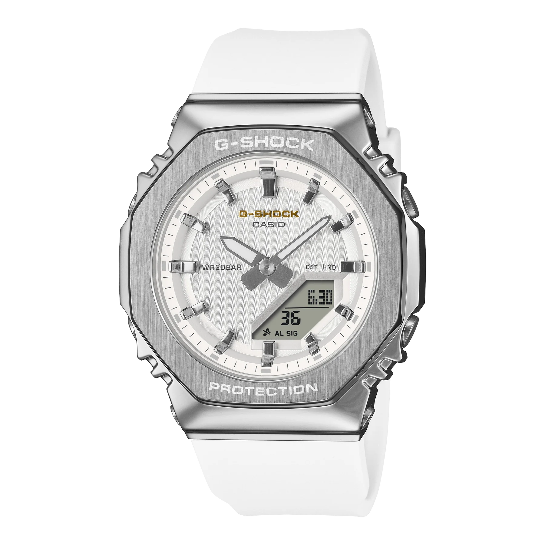 G-Shock Silver Stainless Case White Dial and Resin Band Watch GMS2110SH-7A