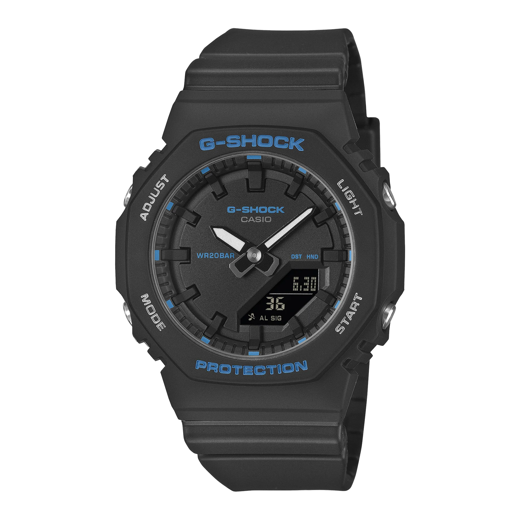 G-Shock Slim CasiOak Digital Black With Blue Accents Watch GMAP2100BA-1A