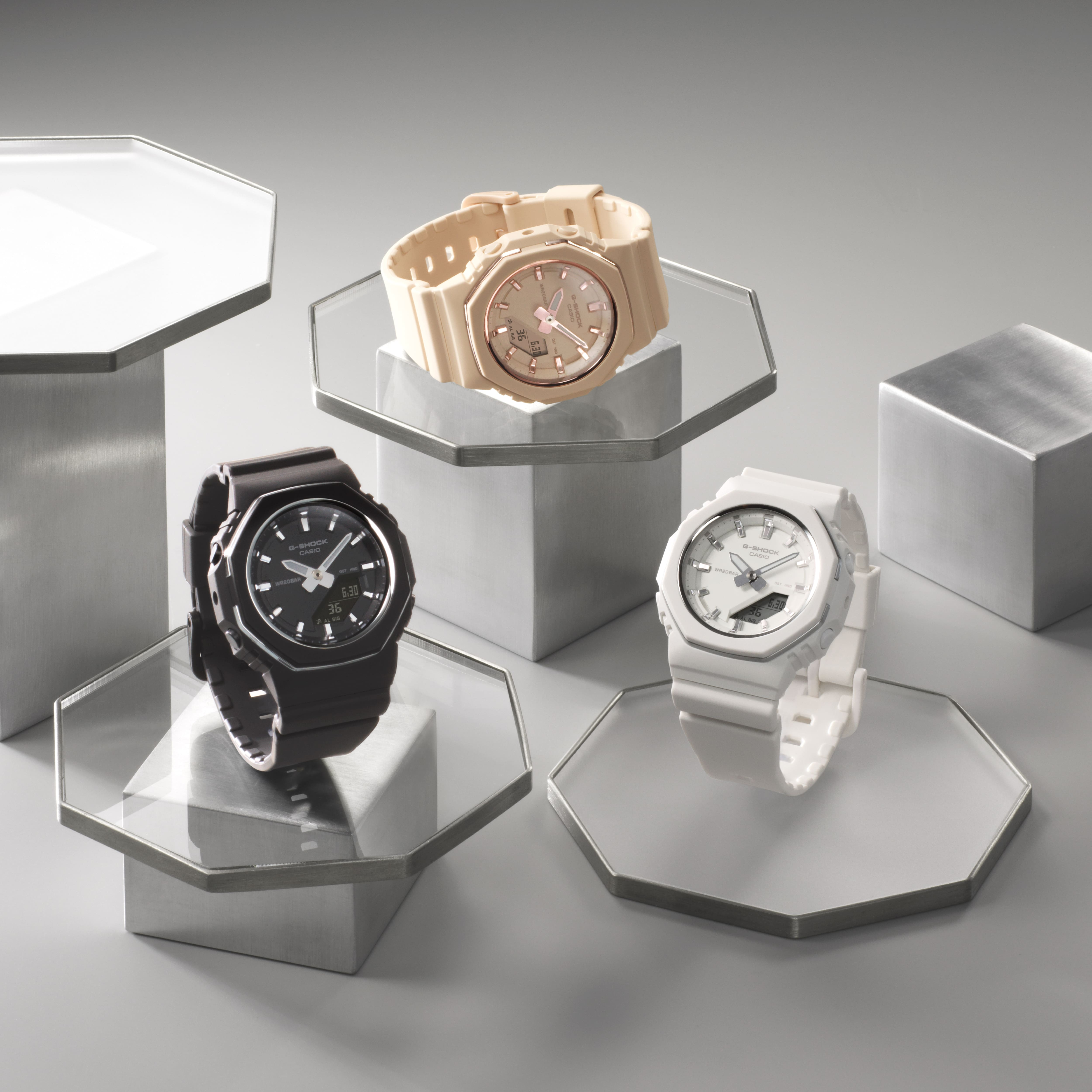 G-Shock Analog Digital Duo Metallic Bezel Cream Resin Band Watch GMAP2110-1A