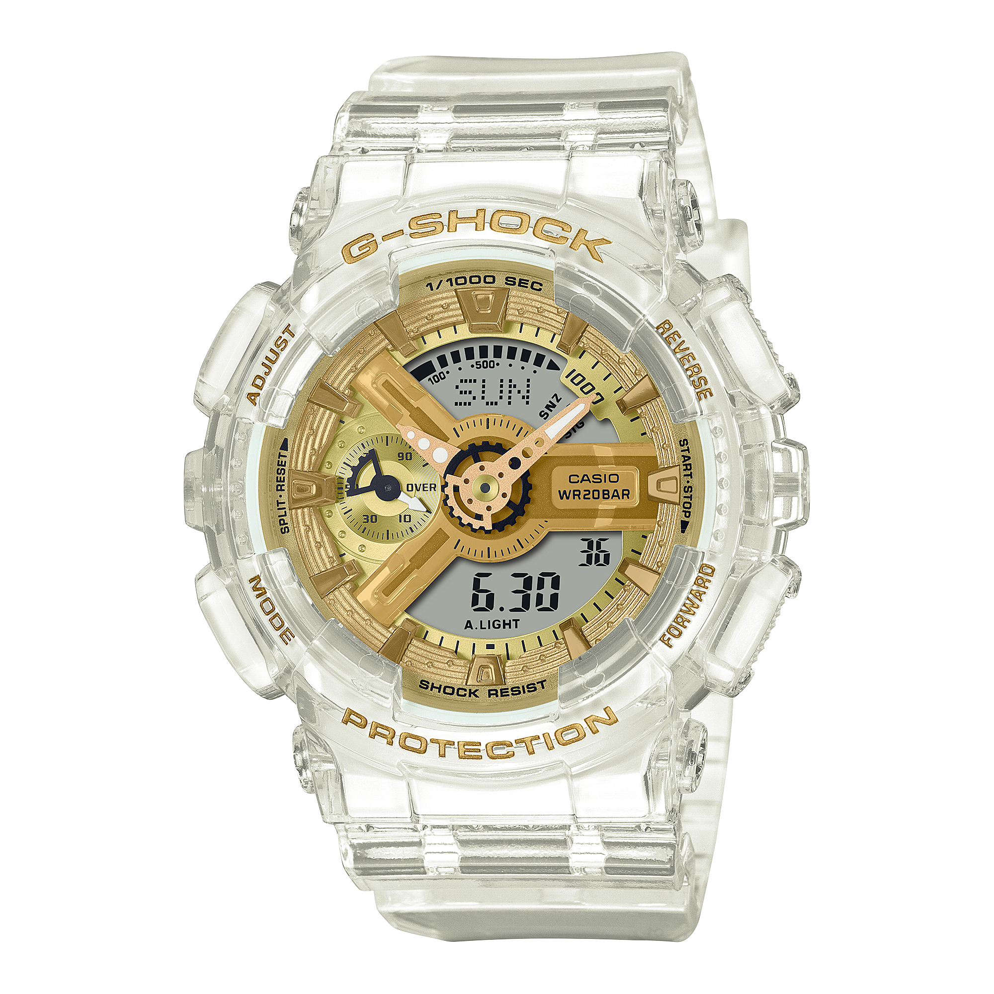 G-Shock Digital Transparent Gold Resin Watch GMAS110SG-7A