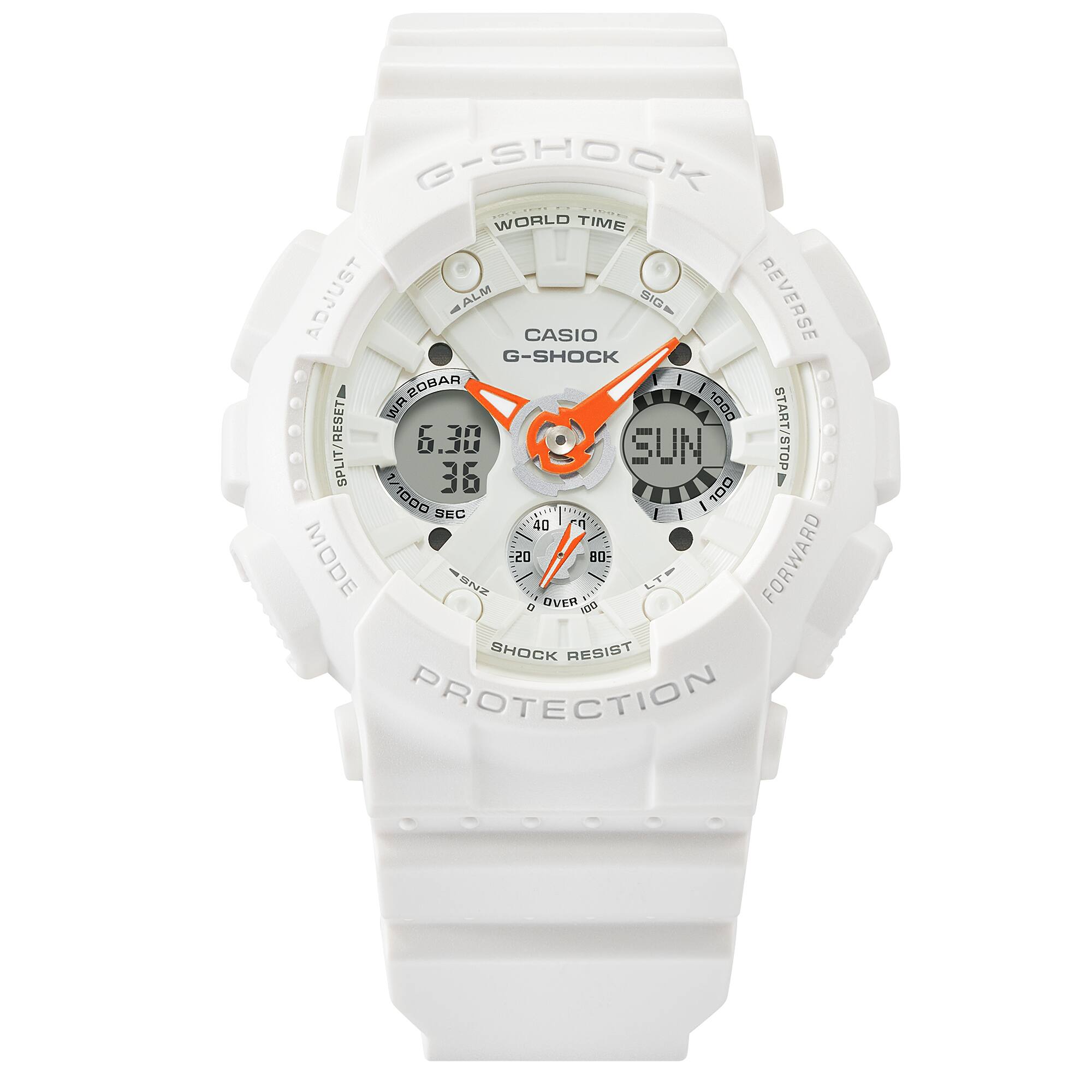 G-Shock Analog Digital White Resin Band Orange Hands Watch GMA-S120SA-7A1