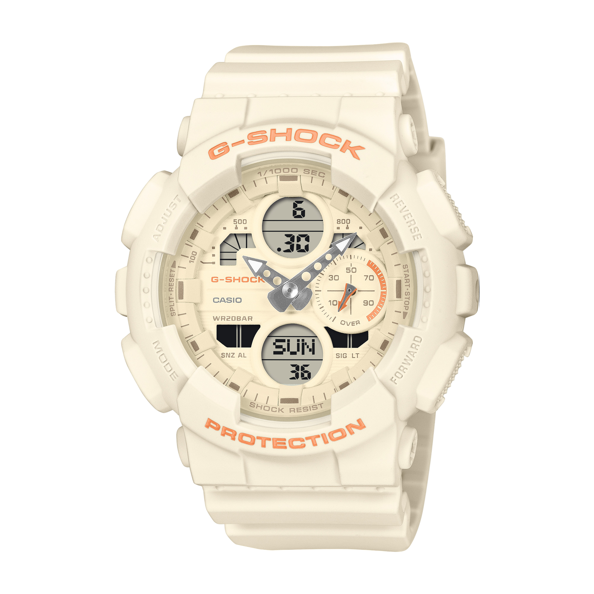 G-Shock Analog Digital Orange Accent White Resin Band Watch GMAS140-7A