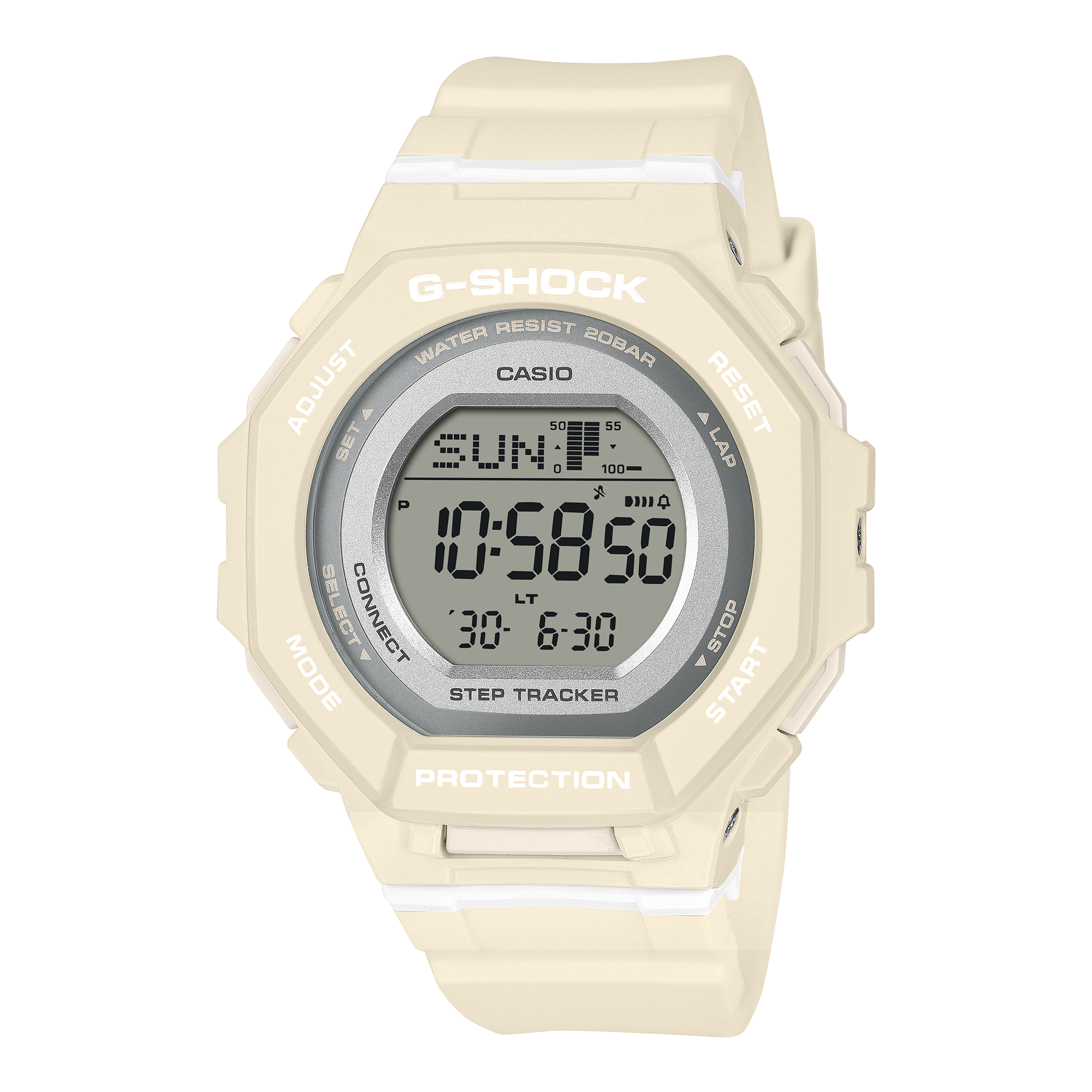 G-Shock G-SQUAD wristwatch with a white resin case and band.