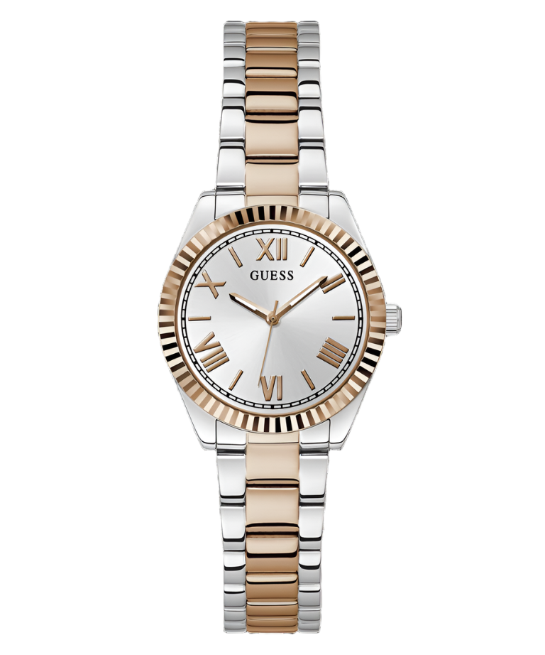 Guess Mini Luna Silver Dial Two Tone Stainless Steel Watch GW0687L3