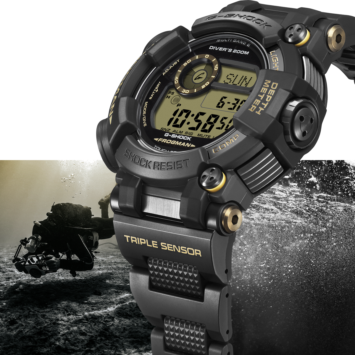 G-Shock Master of G Frogman Diver's Black Resin and Steel Band Watch GWFD1000BC-1D