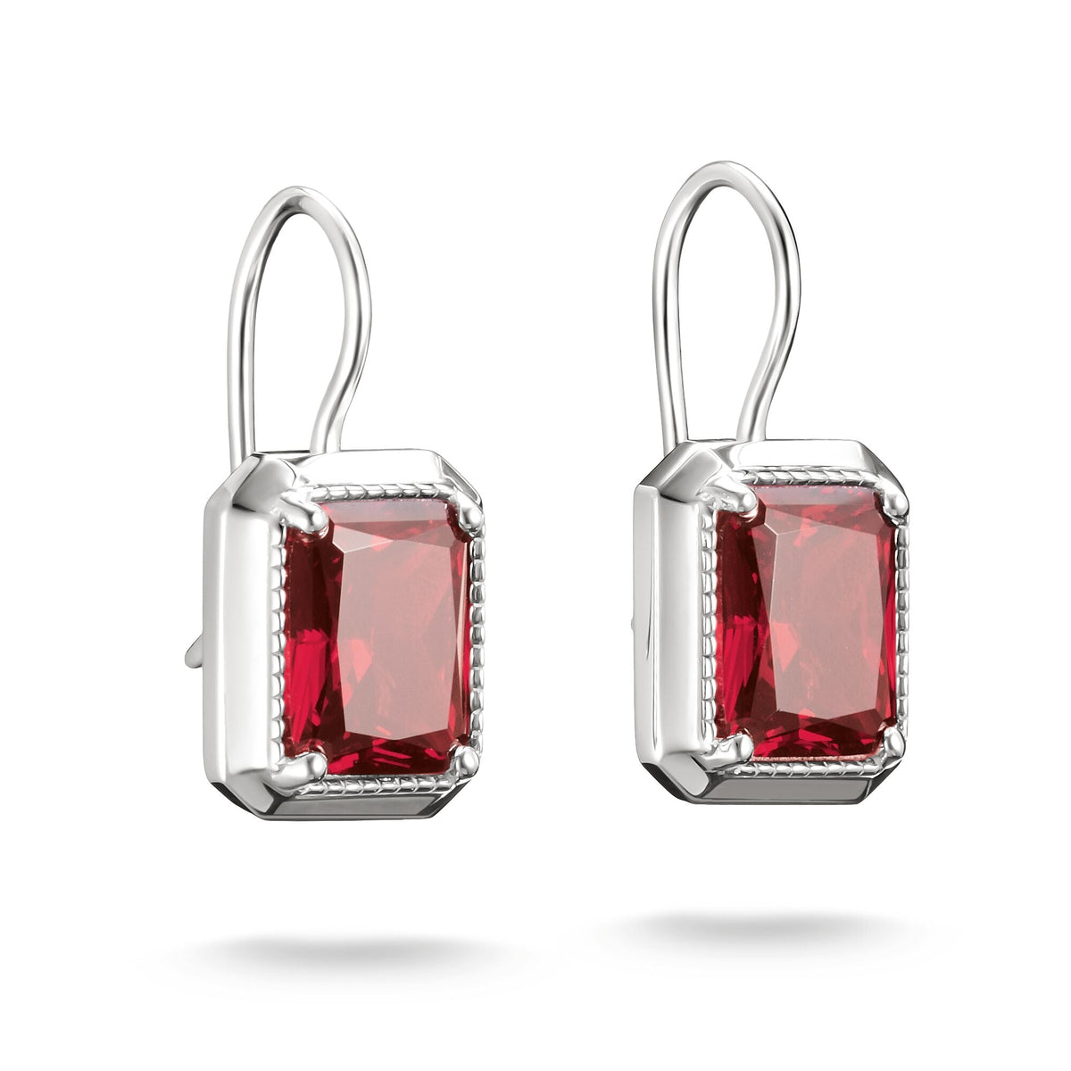 Thomas Sabo Drop Earrings with Red Octagon Stones Silver