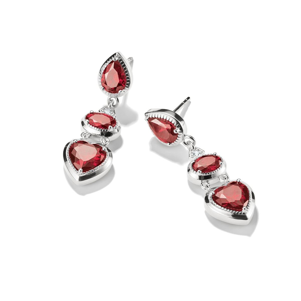 Thomas Sabo Drop Earrings with Red Heart Stones Silver