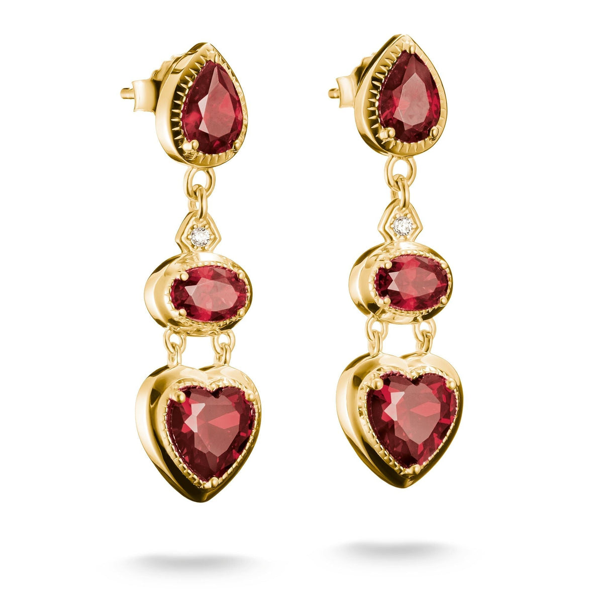 Thomas Sabo Drop Earrings with Red Heart Stones Gold